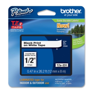BROTHER TZE231 Ruban laminé 1/2" noir sur blanc pour P-Touch