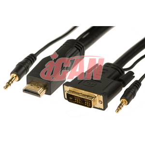iCAN (HDA-28-GF-10) - Câble HDMI-DVID 28AWG avec ferrites or + stéréo - 10 pi (pour lecteurs PC/DVD avec sortie audio vers T...