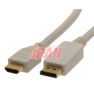 iCAN Premium 28AWG Displayport to HDMI, Male to Male, Gold Plated, 15FT, White