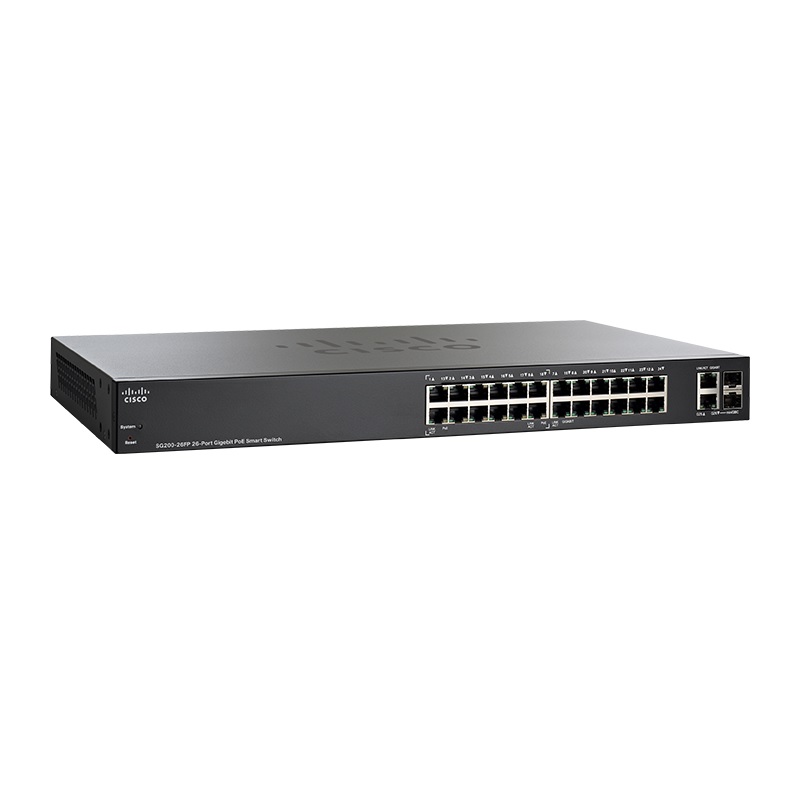 Cisco SG200-26FP 24-port Smart Gigabit Ethernet Switch w/2 combo mini-GBIC ports, PoE support on 24 ports (180W)