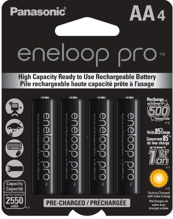 PANASONIC Eneloop PRO AA 2550mAh NiMH Rechargeable Battery 4 Pack