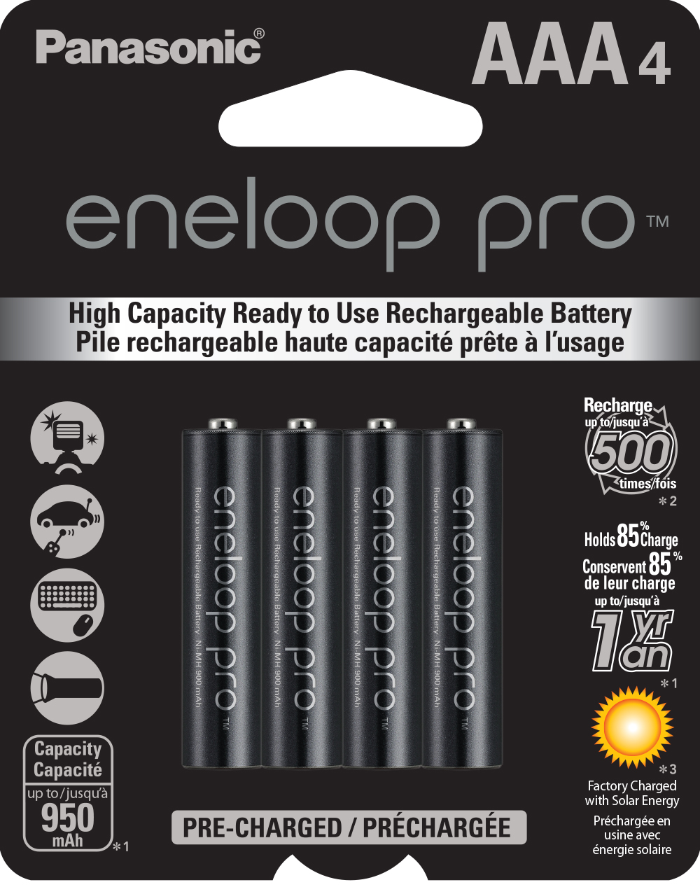 PANASONIC Eneloop PRO AAA 950mAh NiMH Rechargeable Battery 4 Pack