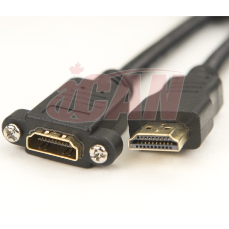 iCAN HDMI 1.4 3D 4K LAN Male/Female Panel Mountable Cable - 3ft