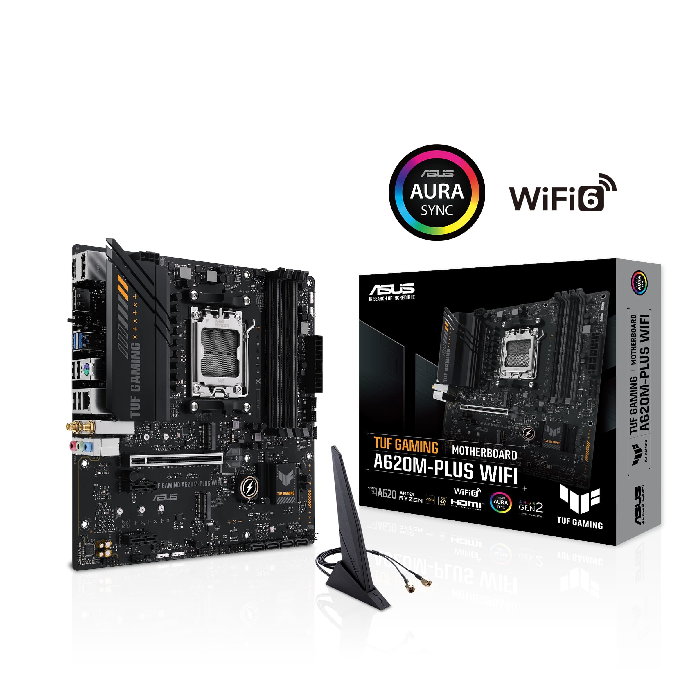 (Open Box) ASUS TUF GAMING A620M-PLUS (WiFi) AMD AM5 (Ryzen™7000) microATX gaming motherboard (DDR5, PCIe 4.0, 2xM.2 slots,2.5G