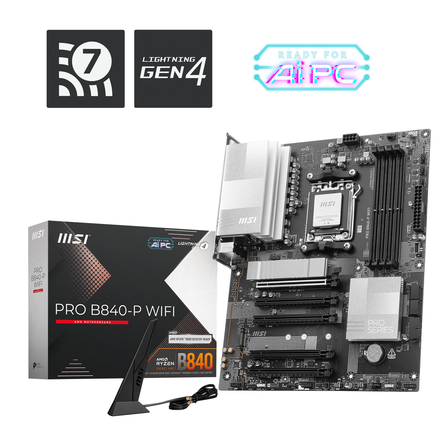 Carte mère MSI PRO B840-P WIFI, AMD Ryzen™ série 9000/8000/7000