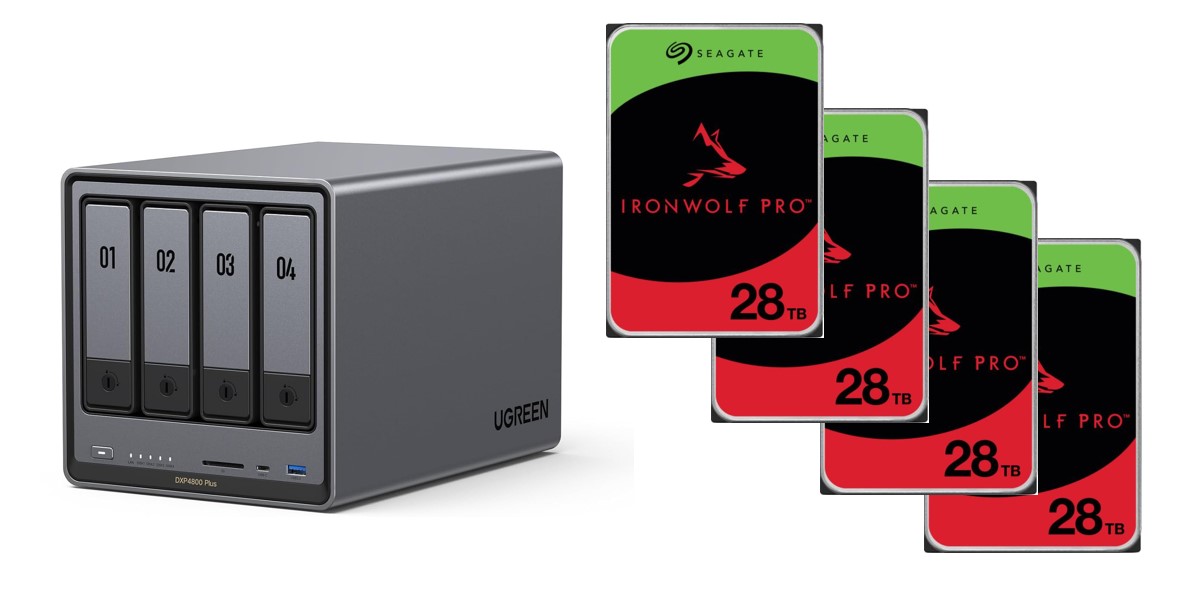UGREEN DXP4800 Plus 4-Bay NAS (Diskless) + 4x Seagate IronWolf Pro 28TB 512MB Cache Internal Desktop HDD SATA