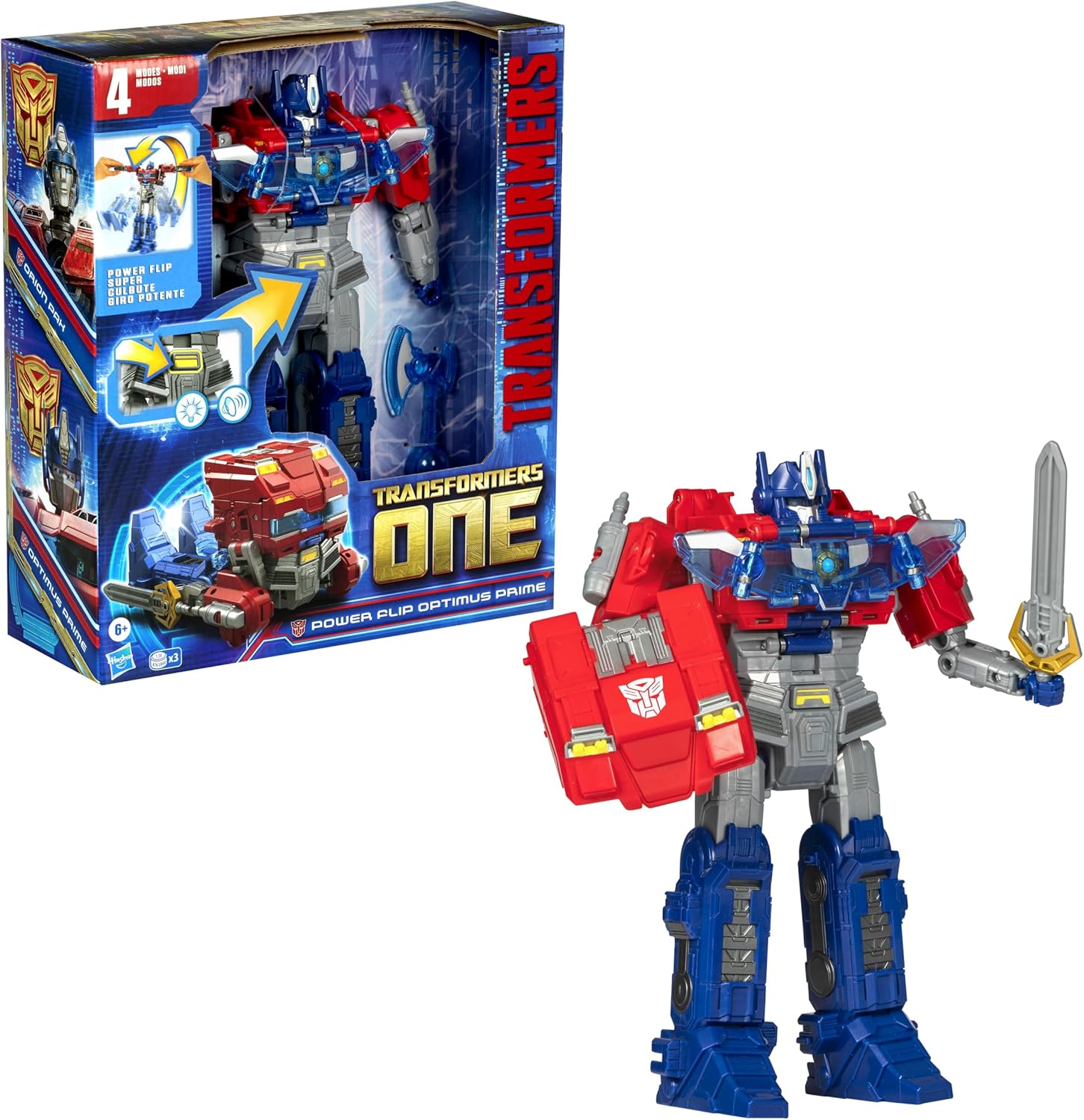 Hasbro Transformers One Movie Power Flip Optimus Prime (Orion Pax) Converting Action Figure, 4 Modes, 10-inch Interactive Elect