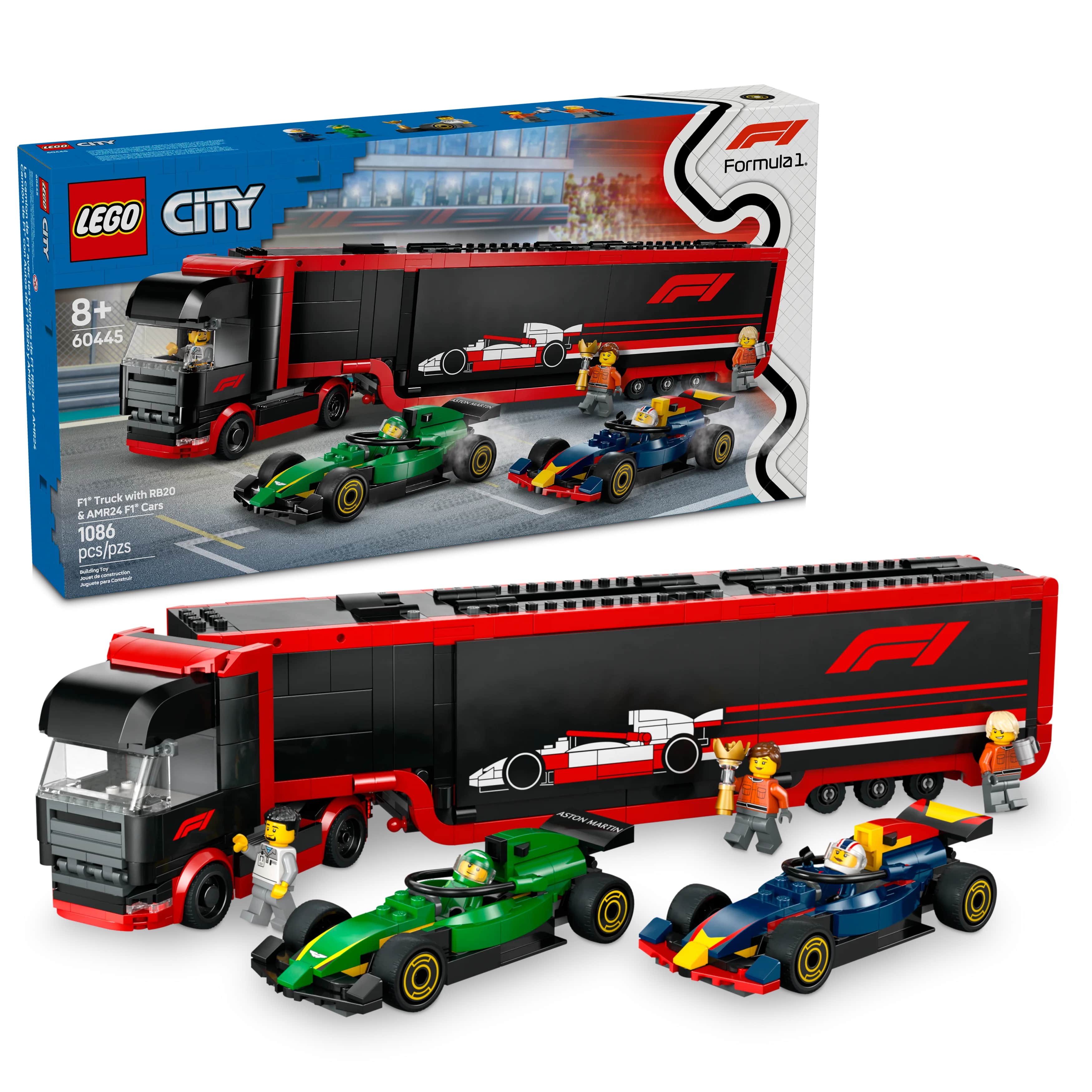 LEGO City F1 Truck with RB20 & AMR24 F1 Cars Toy Racing Transporter Set