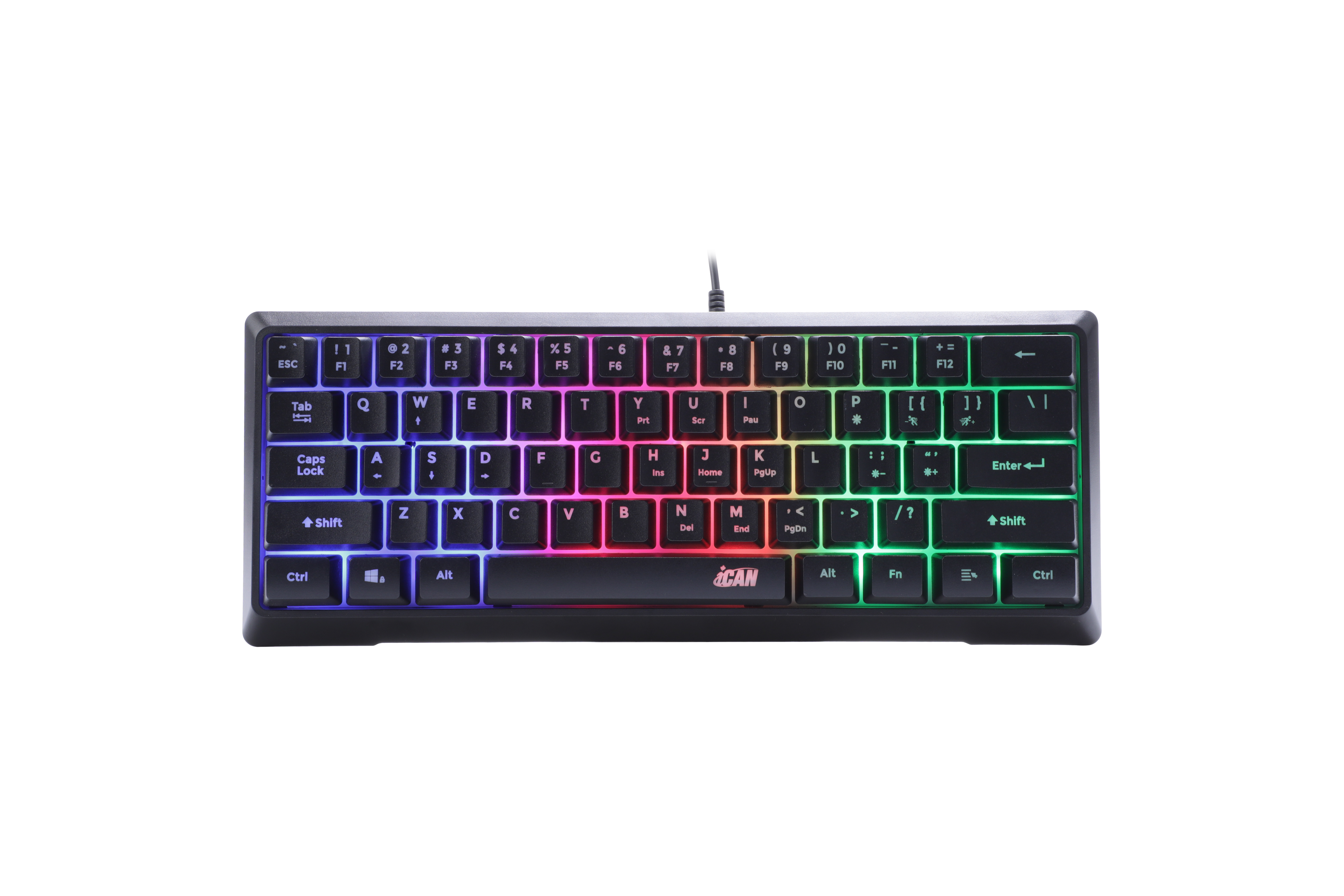 iCAN 62 Key Wired Rainbow Backlit Gaming Keyboard,6 Anti-ghosting Keys