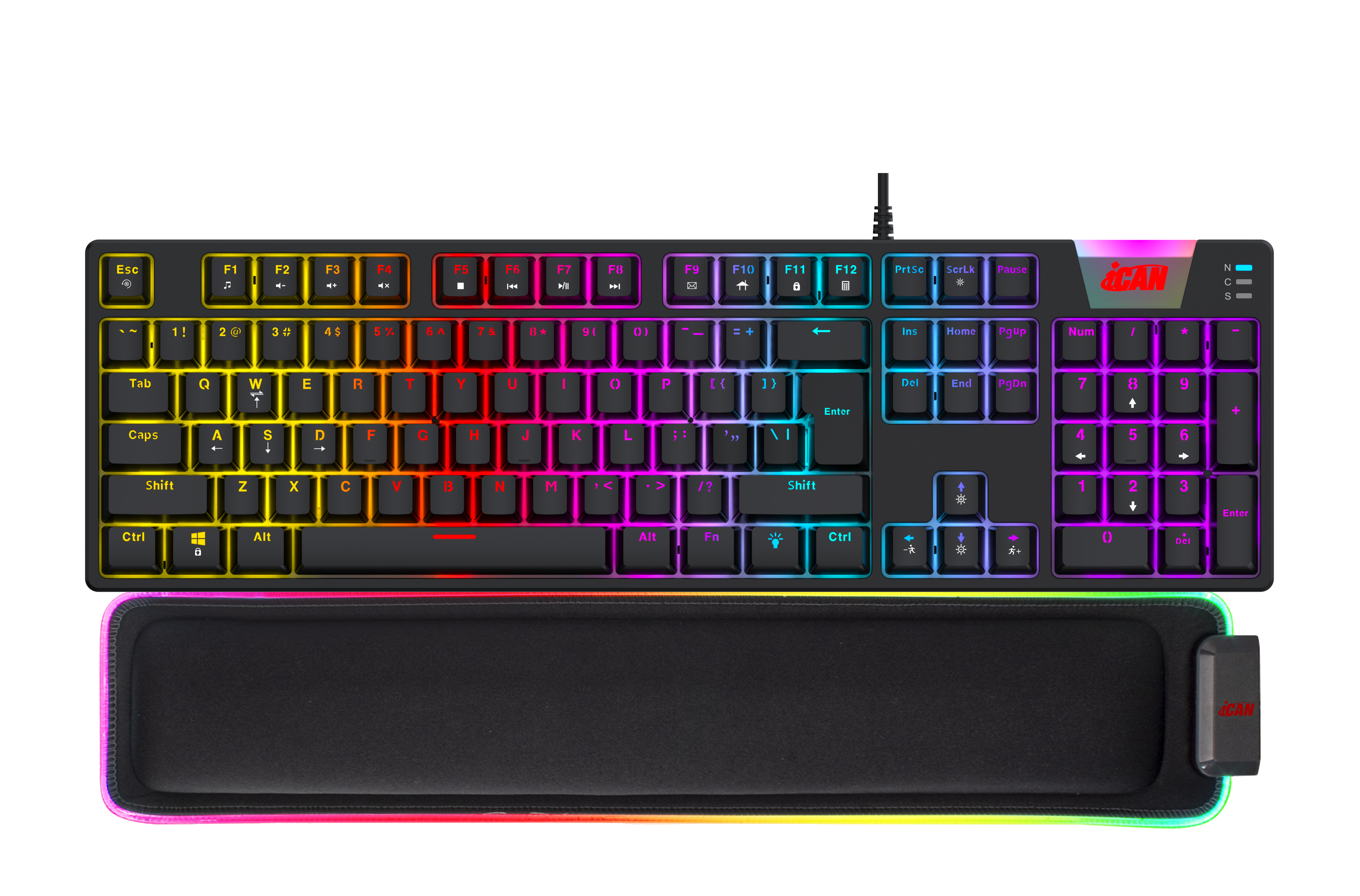 iCAN MK1047 RGB Mechanical Gaming Keyboard with RGB Wrist Pad,104 Keys(Open Box)