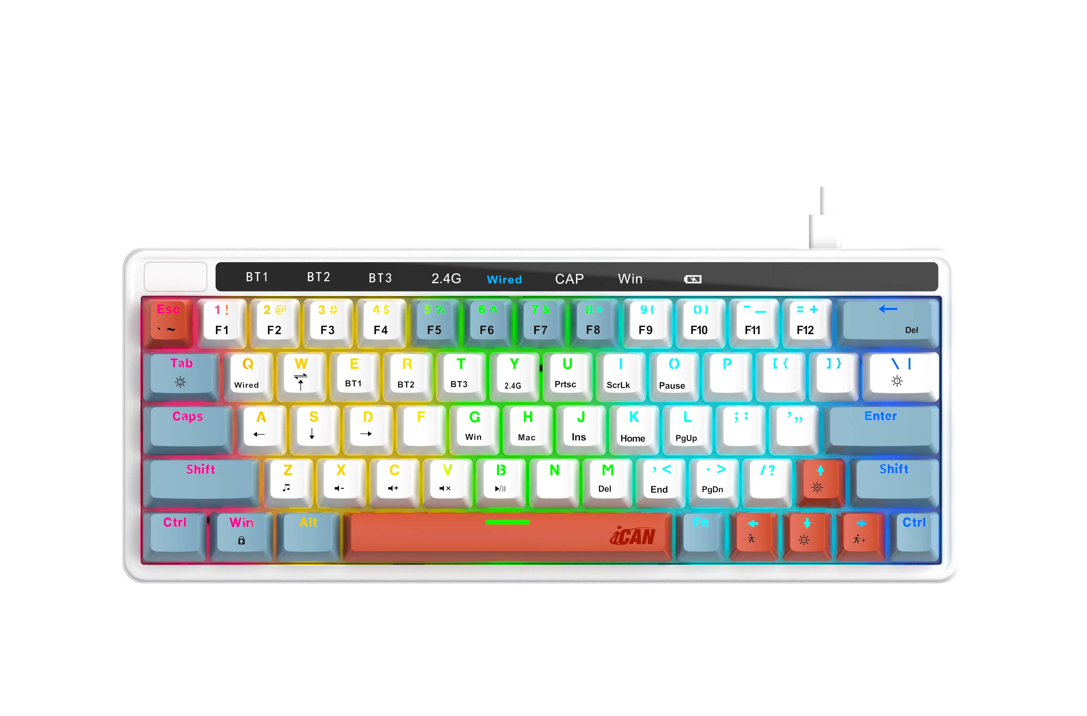 Clavier de jeu mécanique RGB trimode iCAN MK1103, 63 touches