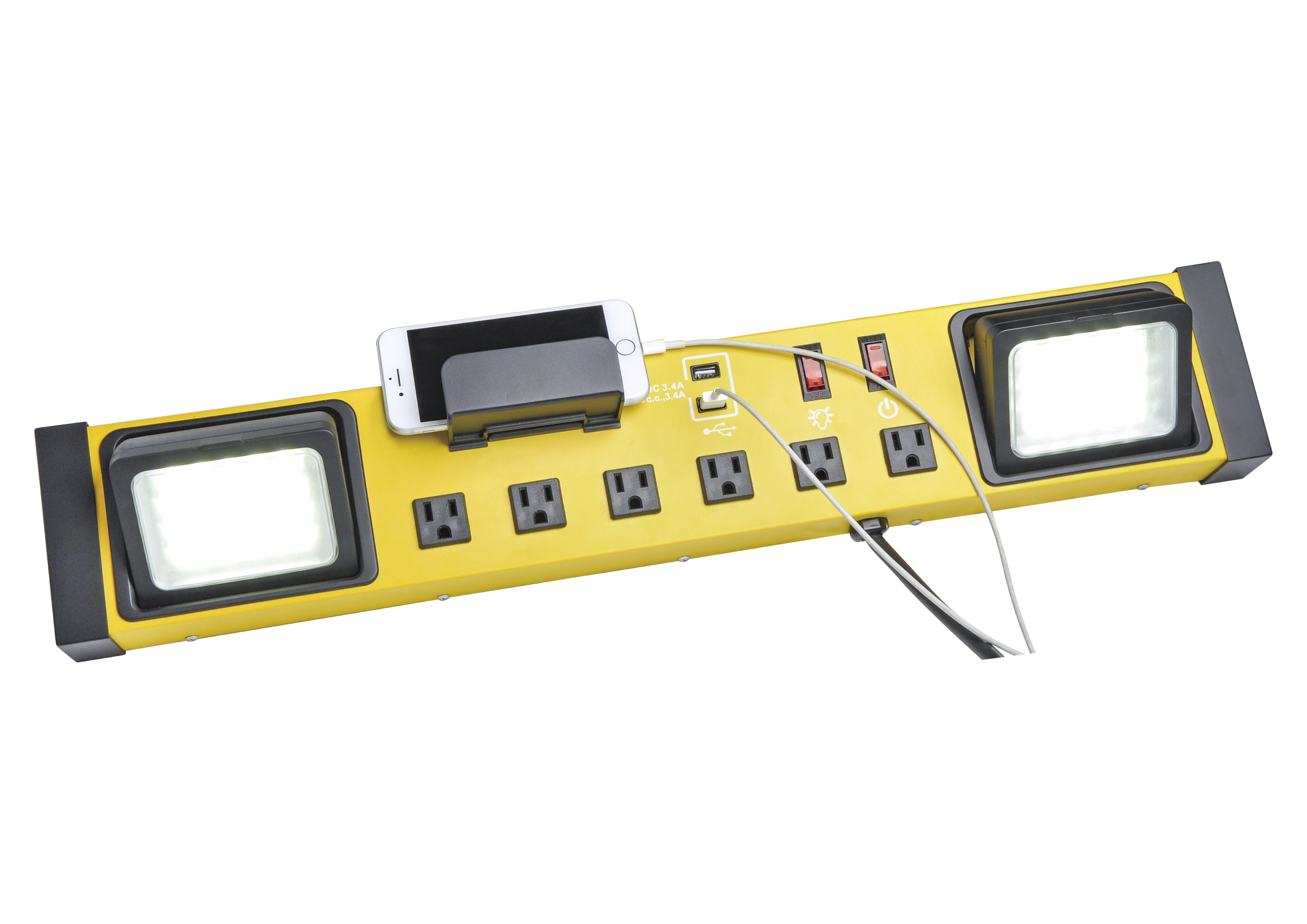 iCAN Multiprise en métal 6 prises 2 USB-A, cordon de 3 pieds