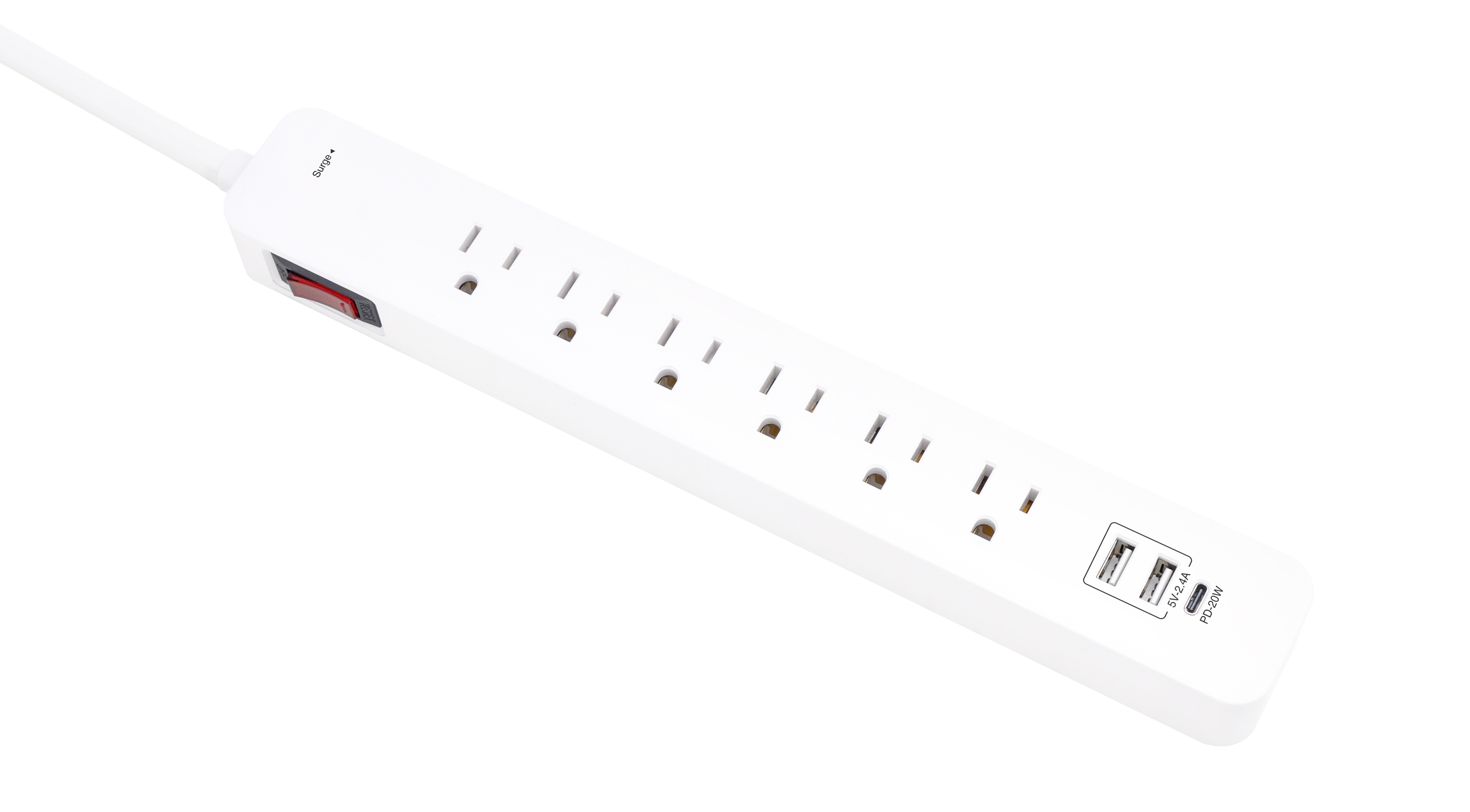 iCAN 6 Outlets Surge Protector with 2 USB-A and 1 USB-C, 6ft Cord