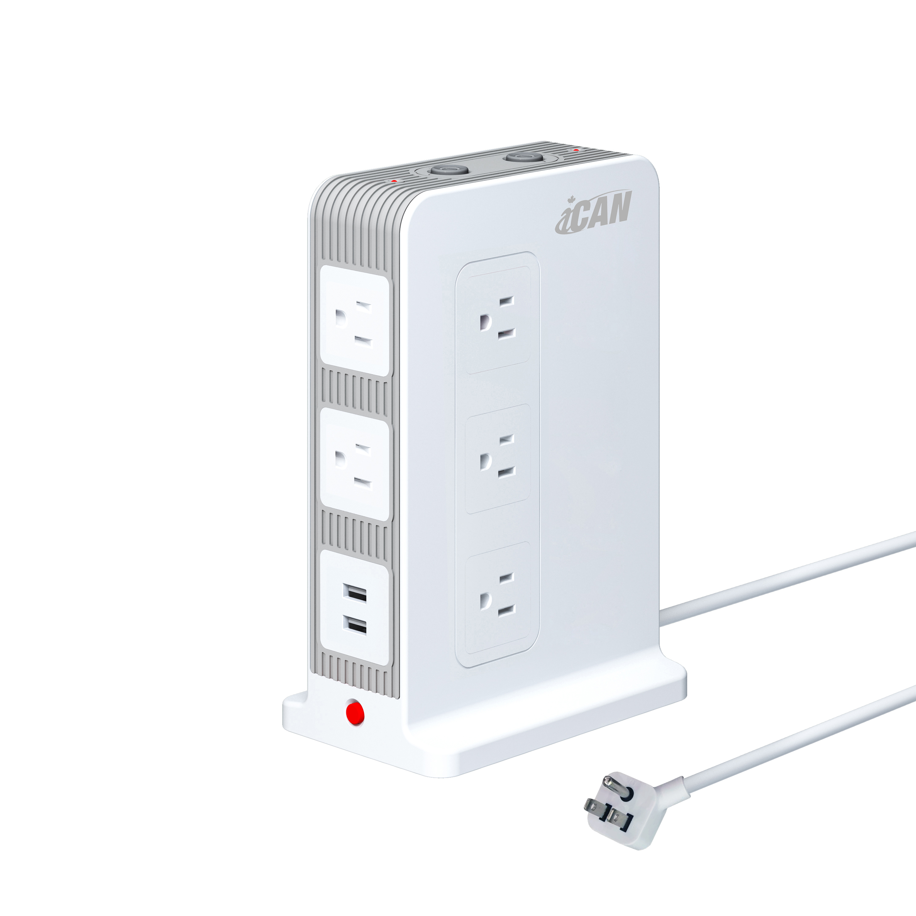 iCAN 11 Outlets 2 USB-A Tower Surge Protector with 5ft Cord
