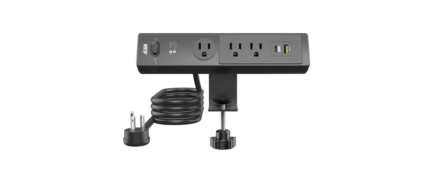 3 Outlets Desk Clamp Power Strip with 980J and 8ft Cord