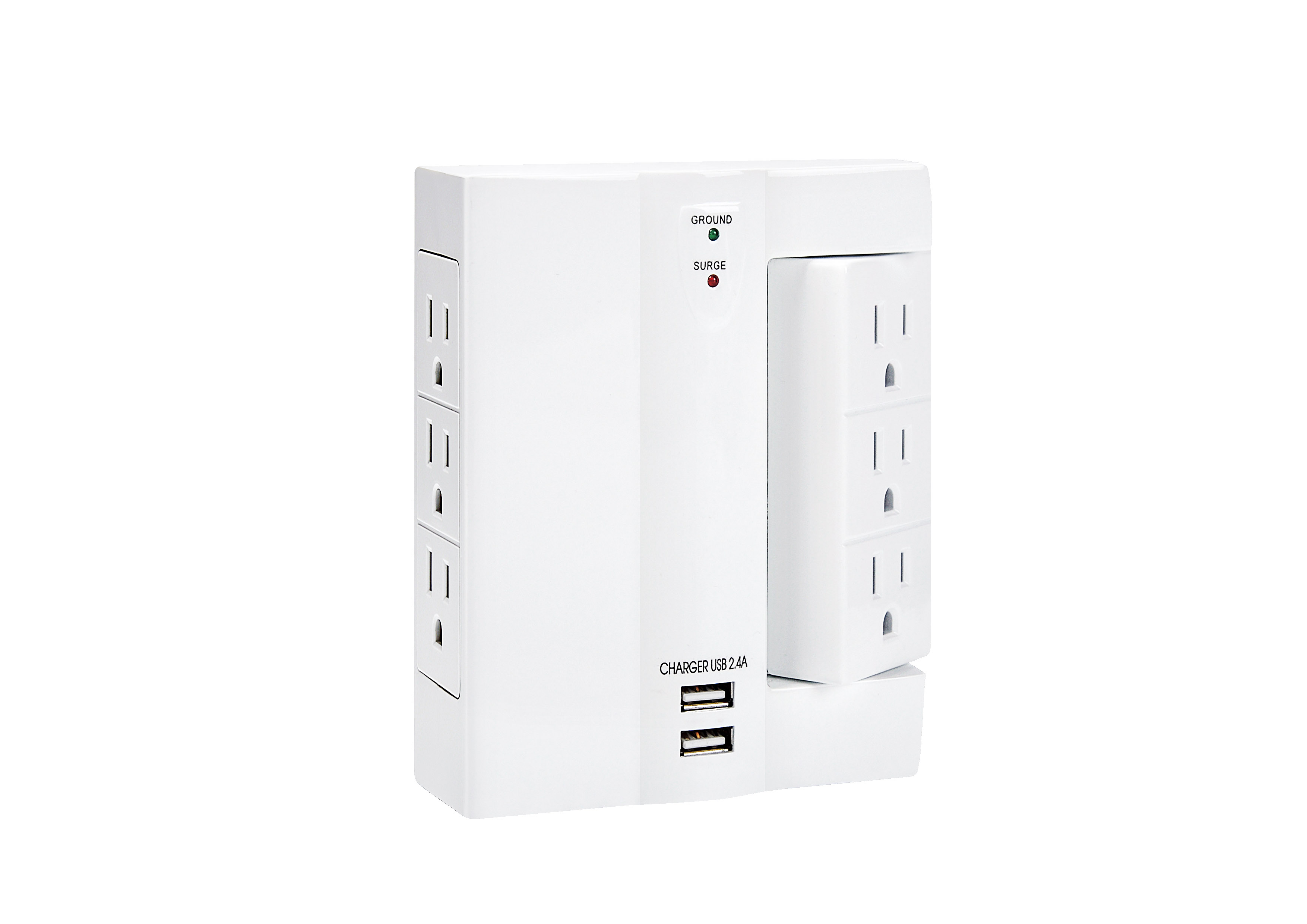 iCAN 6 Outlets 2 USB-A Rotatable Wall Tap Surge Protector,Black