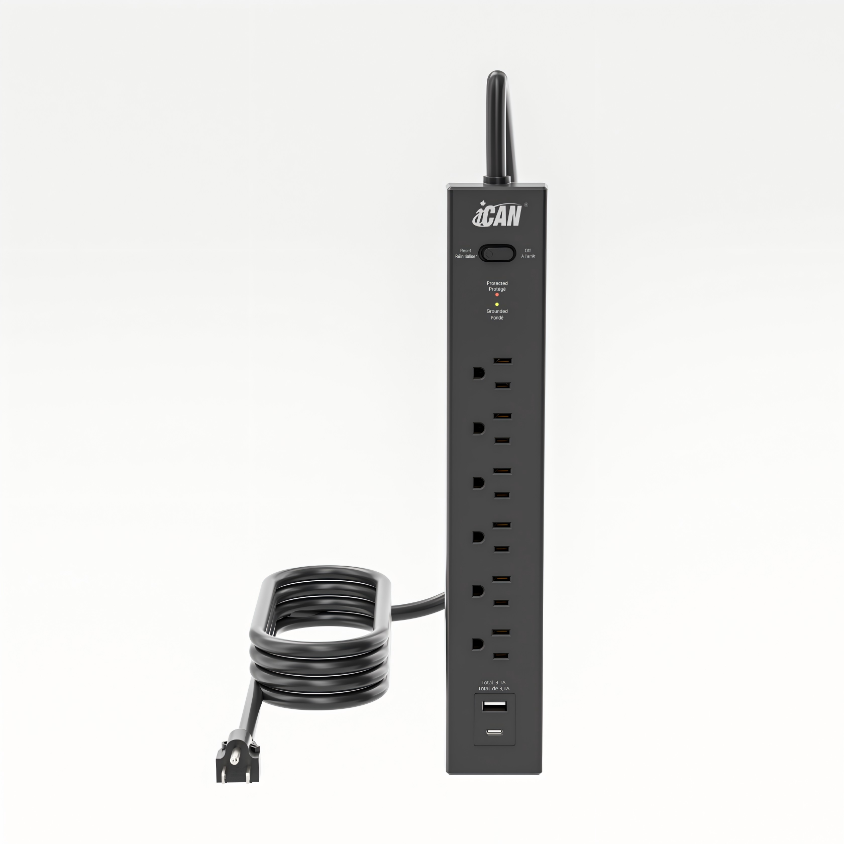 iCAN 6 Outlets  Surge Protector with 6ft Cord,Black