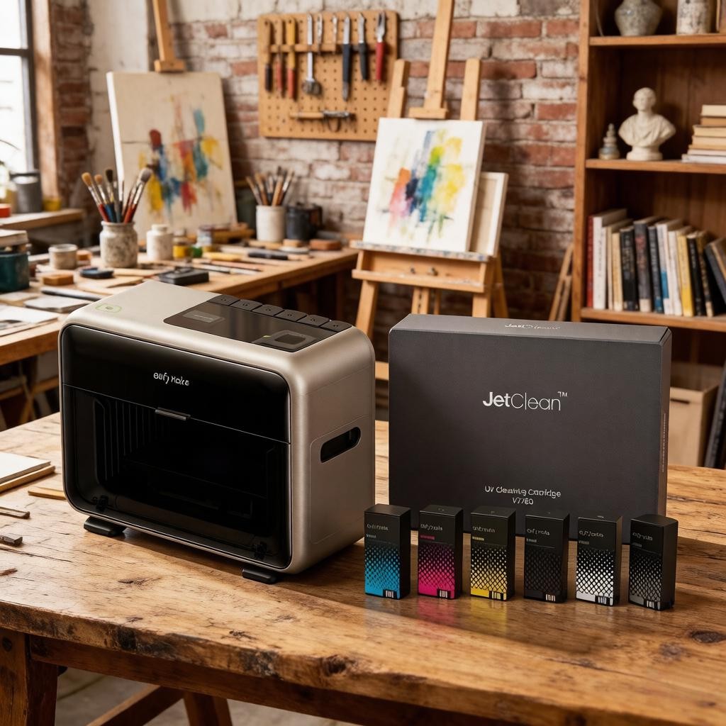 eufyMake UV Printer E1 Silver + Ink & Cleaning Cartridge Kit Bundle