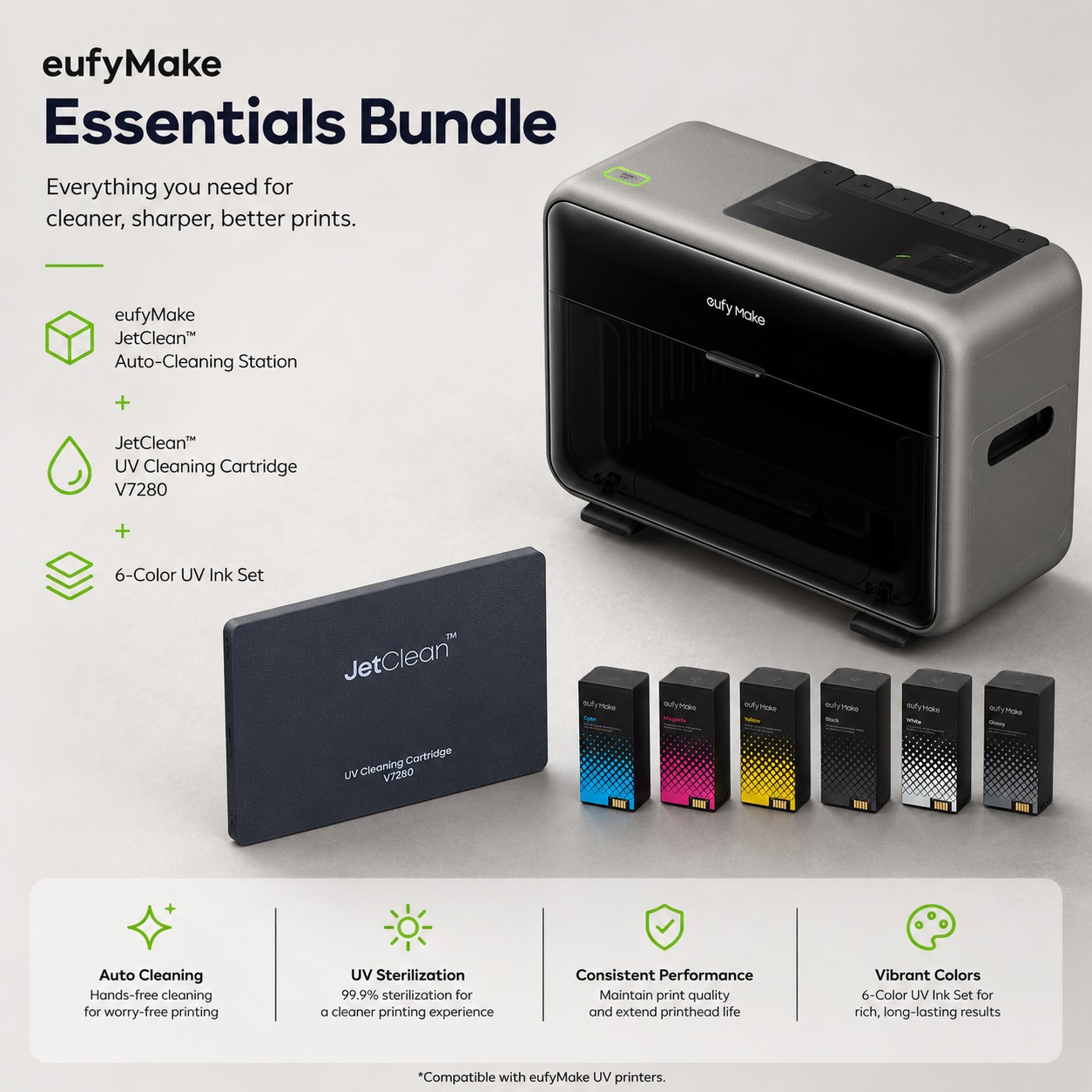 EufyMake UV printer + Ink & Cleaning Cartridge Kit