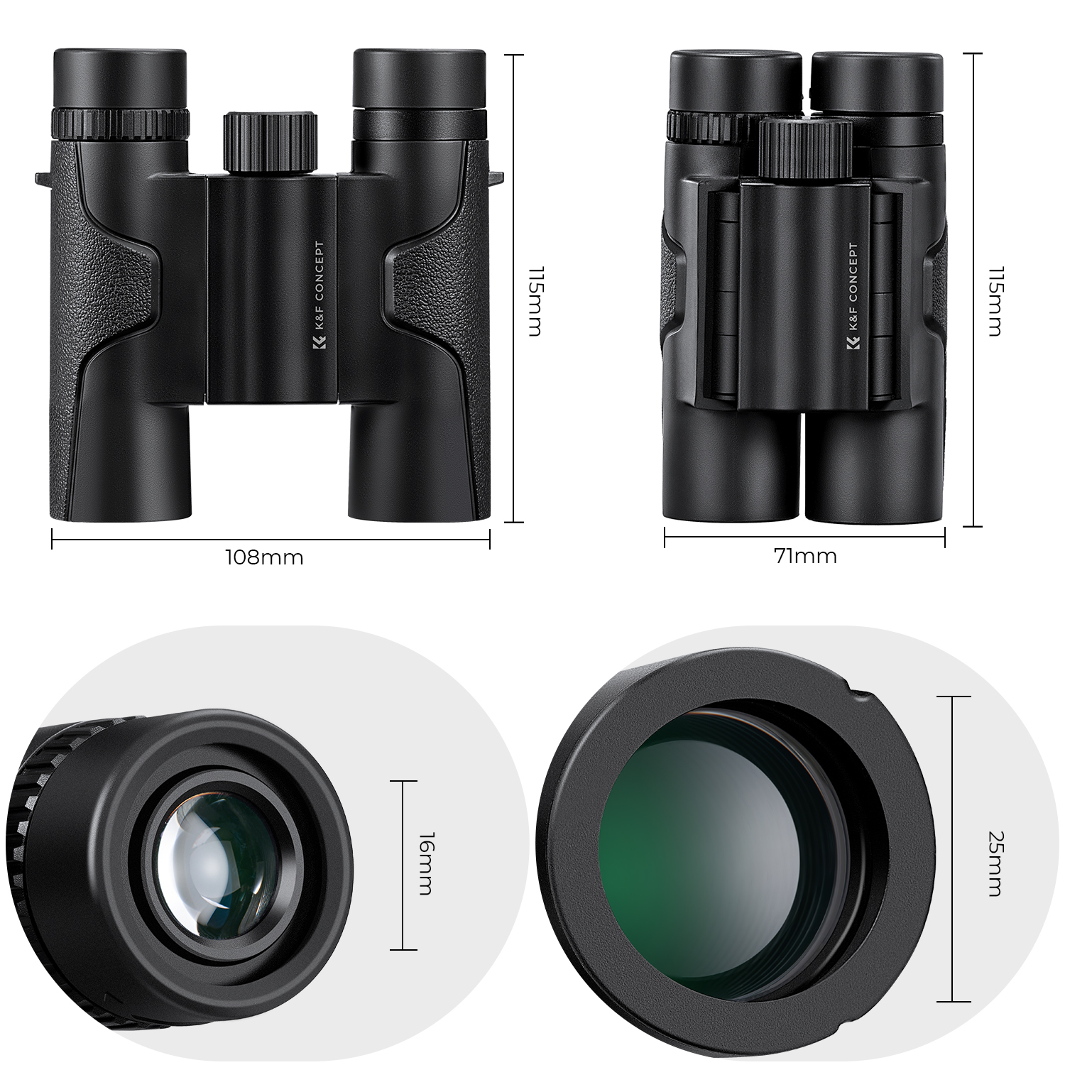 K&F KF33.070 Concept Binoculars Telescope with 10x25 High Definition BAK-4 Prism and IP65 Waterproof for Kids and Adults