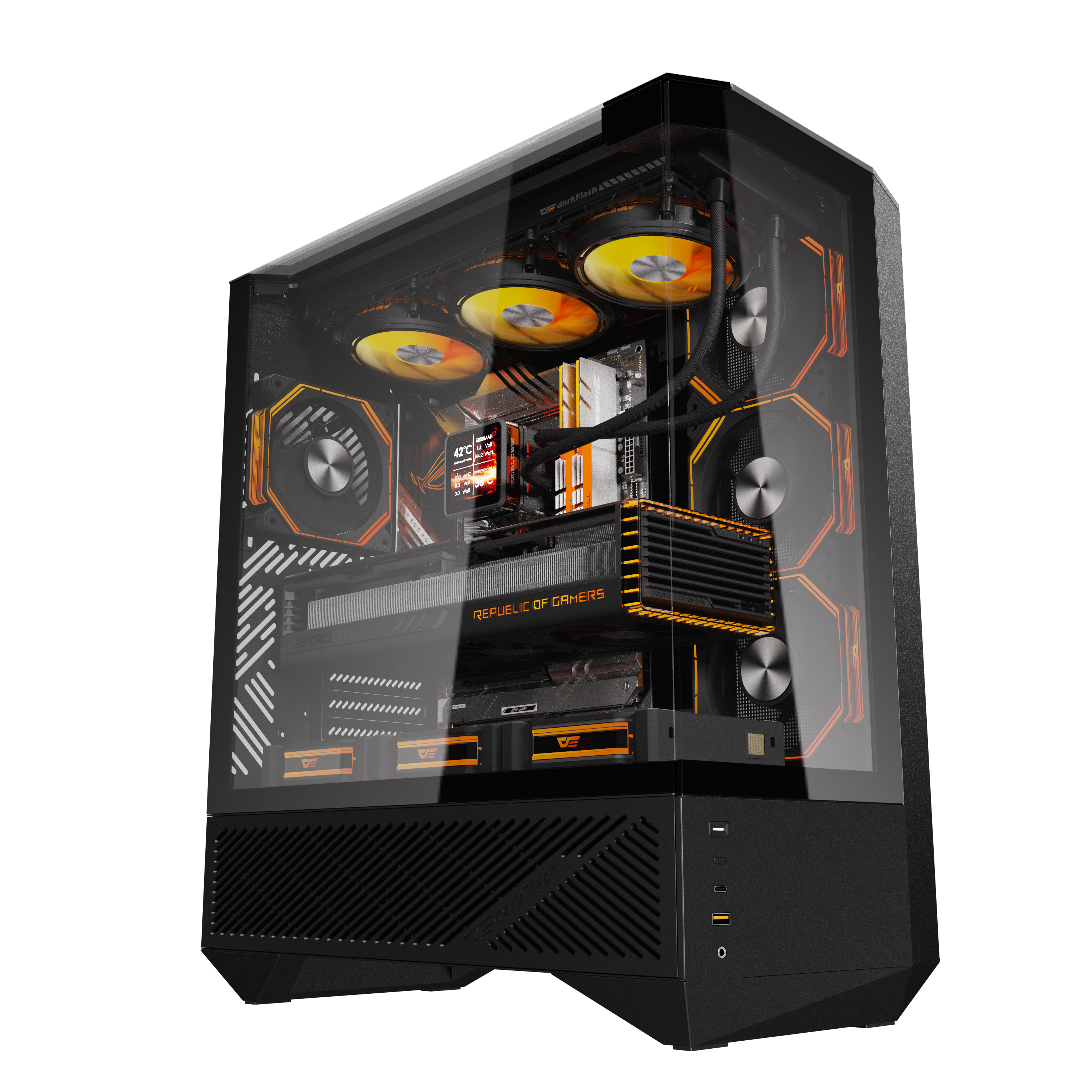 Boîtier PC ATX de luxe DarkFlash DY460, 4 ventilateurs ARGB inclus, noir