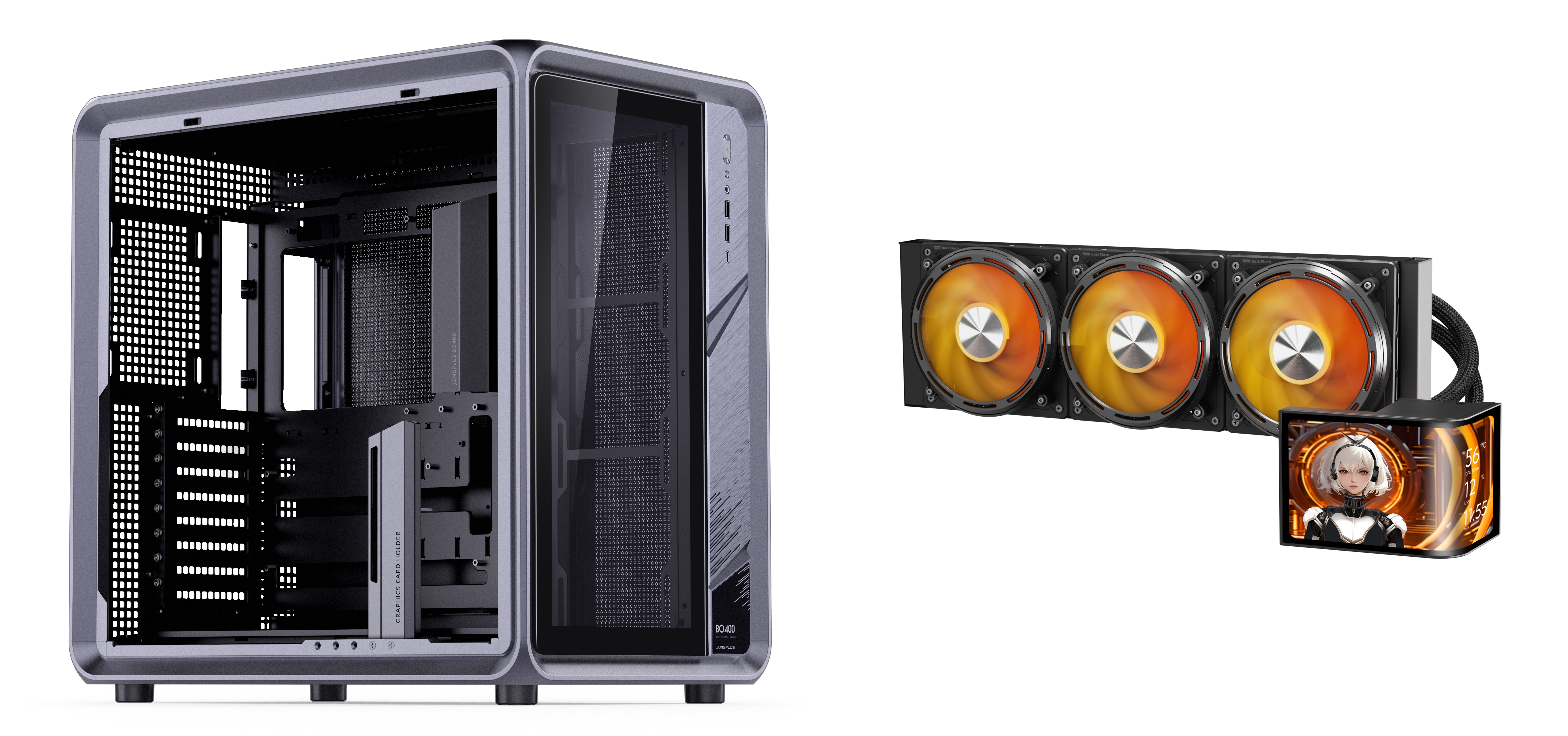 JONSBO BO400 ATX Computer Case+DarkFlash UV360 AIO CPU Cooler