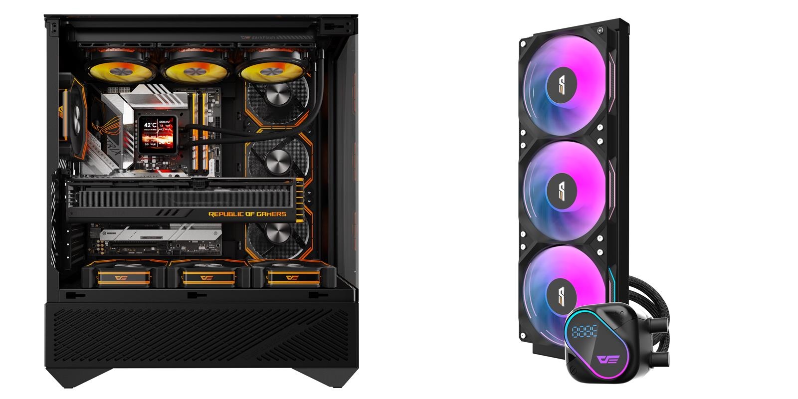Boîtier PC luxe DarkFlash DY460 ATX, avec 4 ventilateurs ARGB inclus, refroidisseur liquide AIO Black+DarkFlash DO360 360 mm...