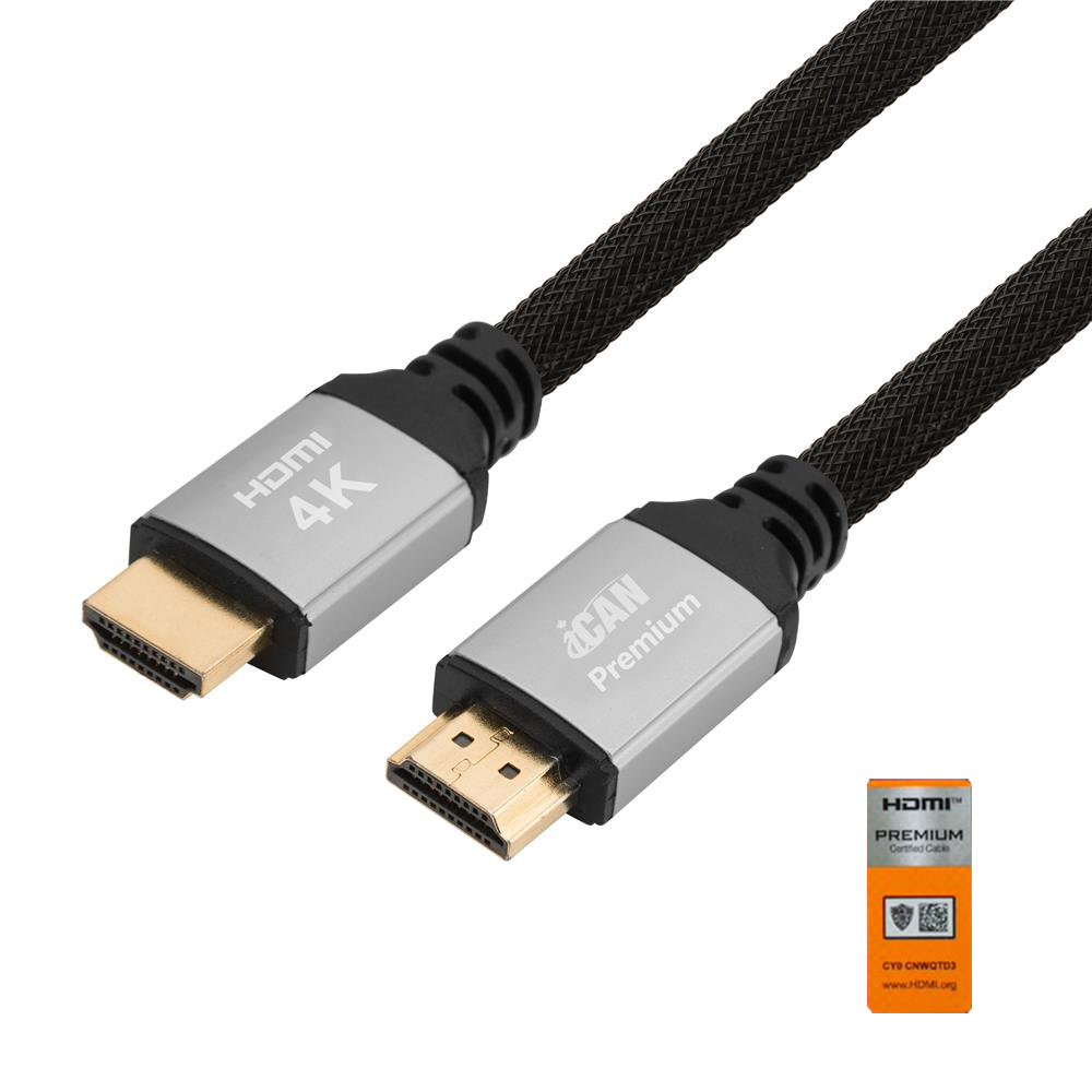 iCAN Premium HDMI 2.0 Cable, Certified, 4K @ 60Hz, M/M, 1.8M