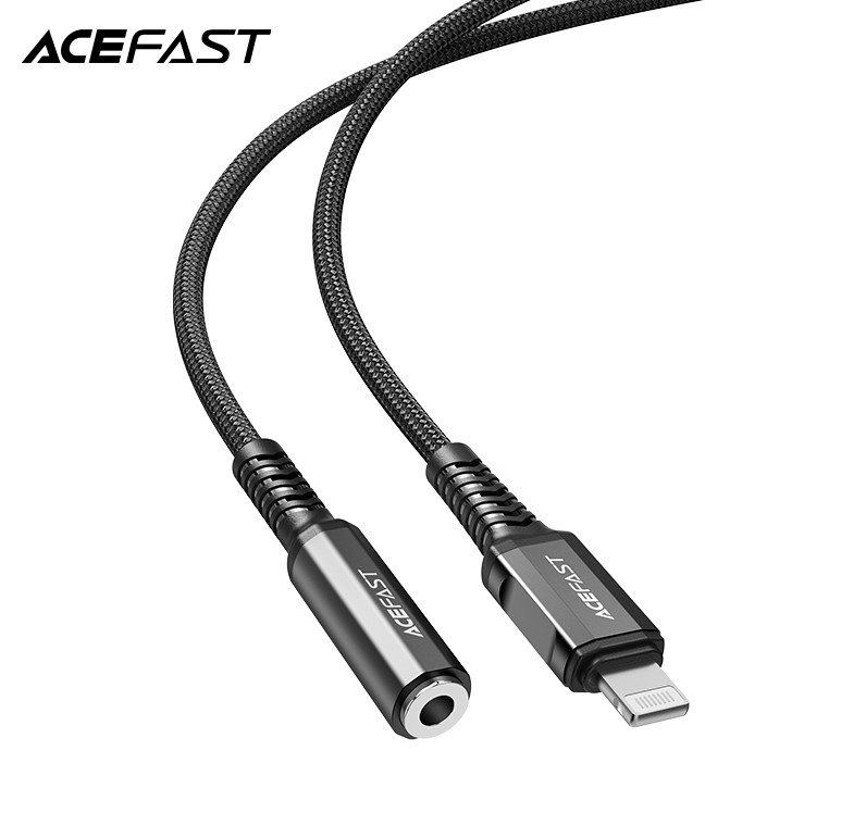 ACEFAST MFI Lightning to 3.5mm aluminum alloy headphones adapter, Black, 0.6ft