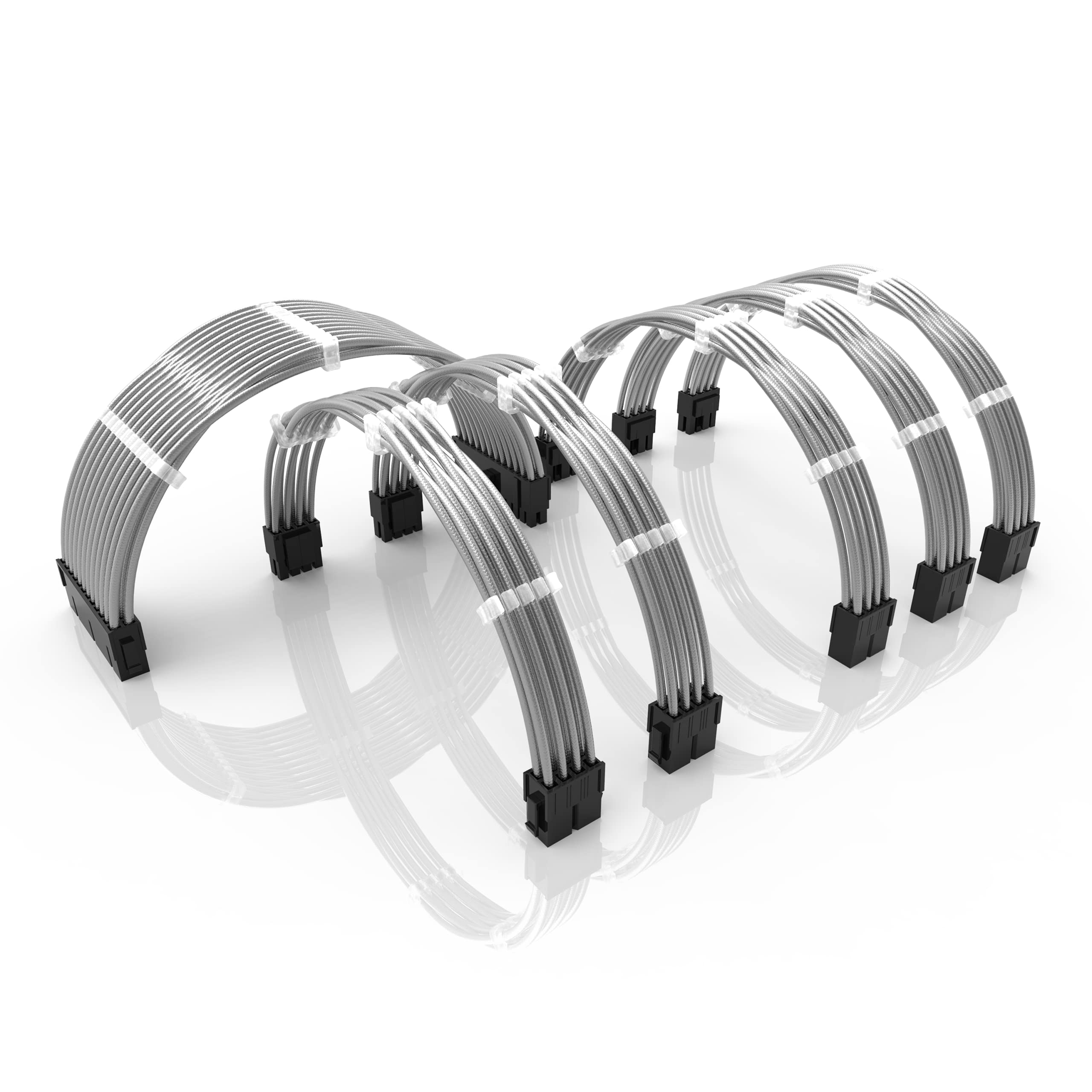 iCAN - Metallic PSU Cable Extension Cable w/Comb Kit┃1x 24P (20+4)┃2x 8P (4+4) CPU┃3x 8P (6+2) GPU┃30cm - Silver(Open Box)