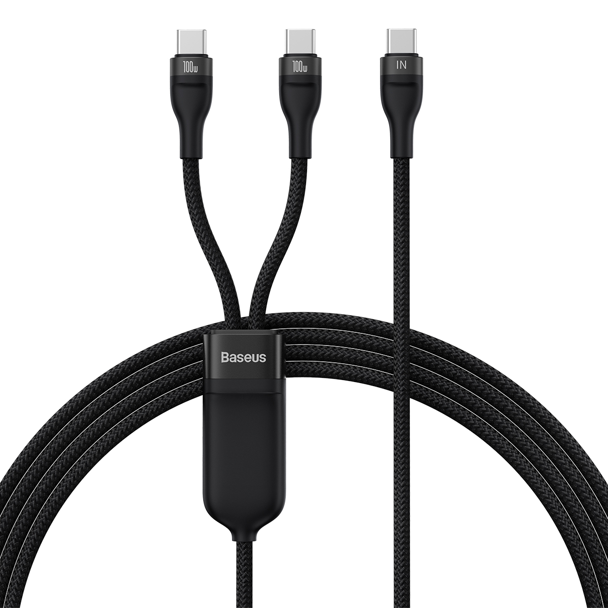 Baseus Flash Series Ⅱ One-for-Two Fast Charging Cable USB Type-C to C+C 100W, 1.5m (5ft), Black(Open Box)