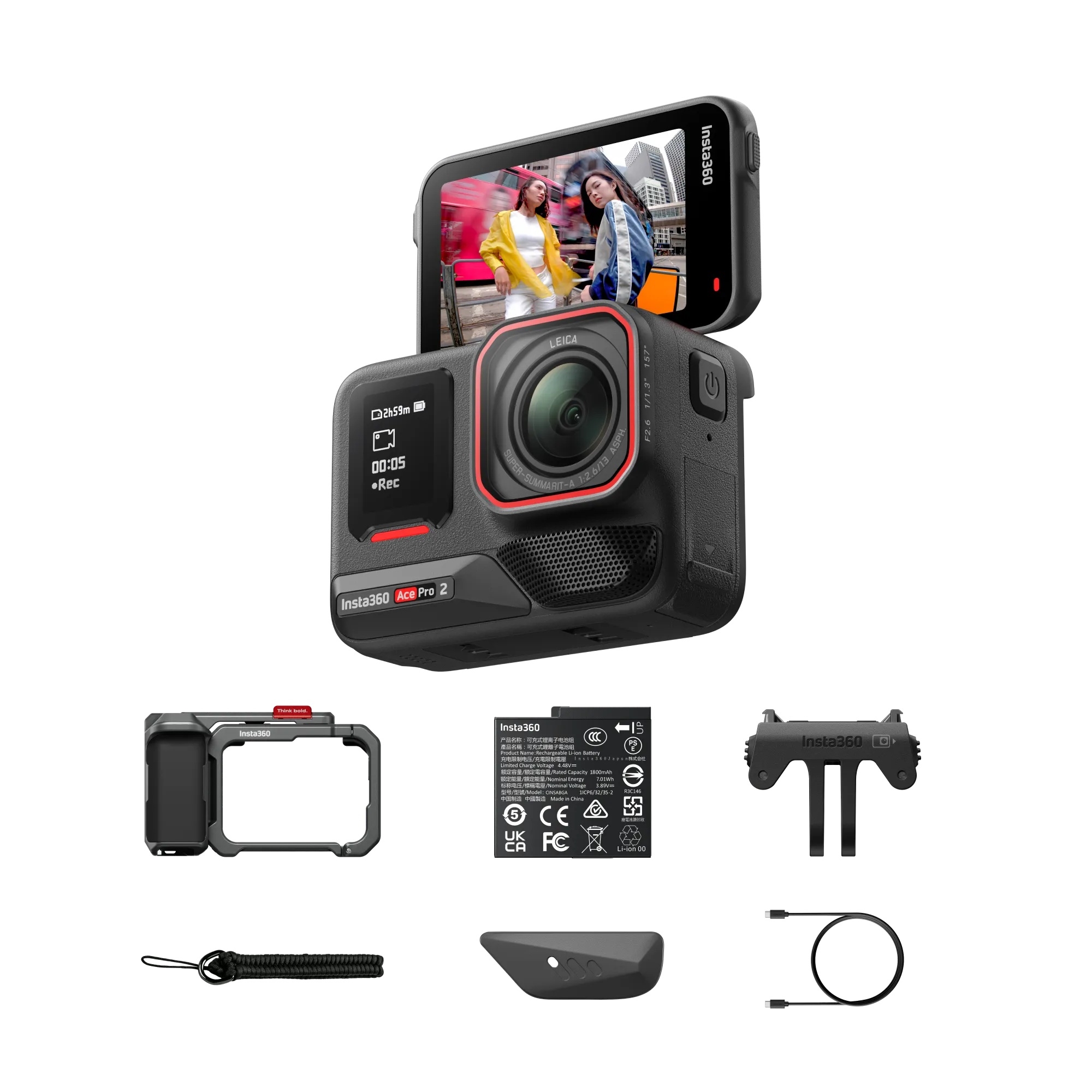 Insta360 Ace Pro 2 Action Camera Single Battery Explorer Bundle, Grey