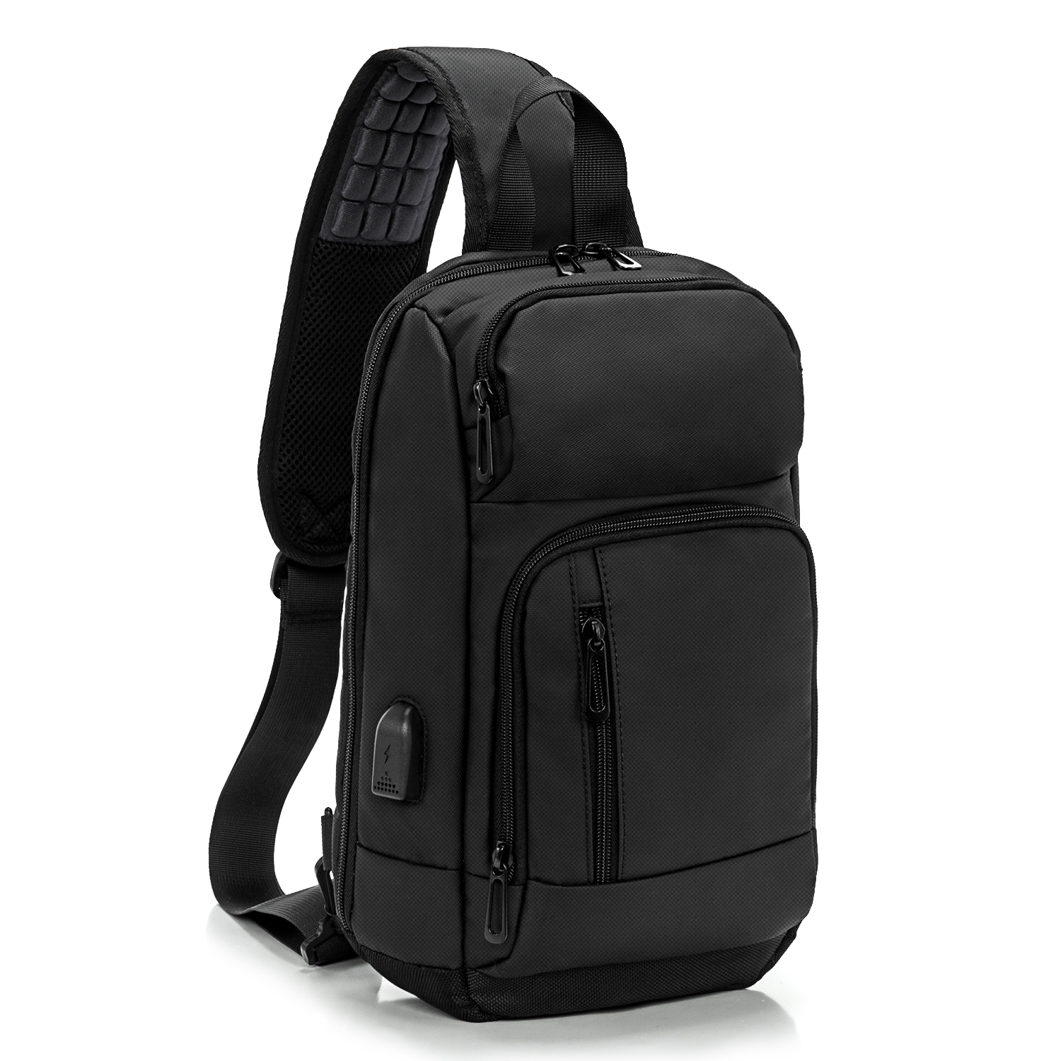 KINGSLONG 11" Waterproof Shoulder Backpack, USB Charging Port, Black