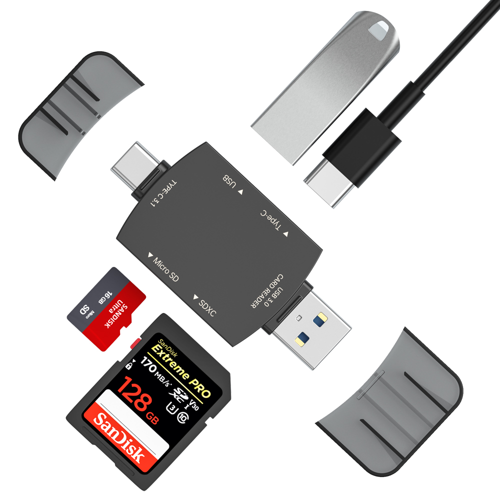 iCAN 4-in-1 USB 3.0+USB-C 3.1 Memory Card Reader(Open Box)