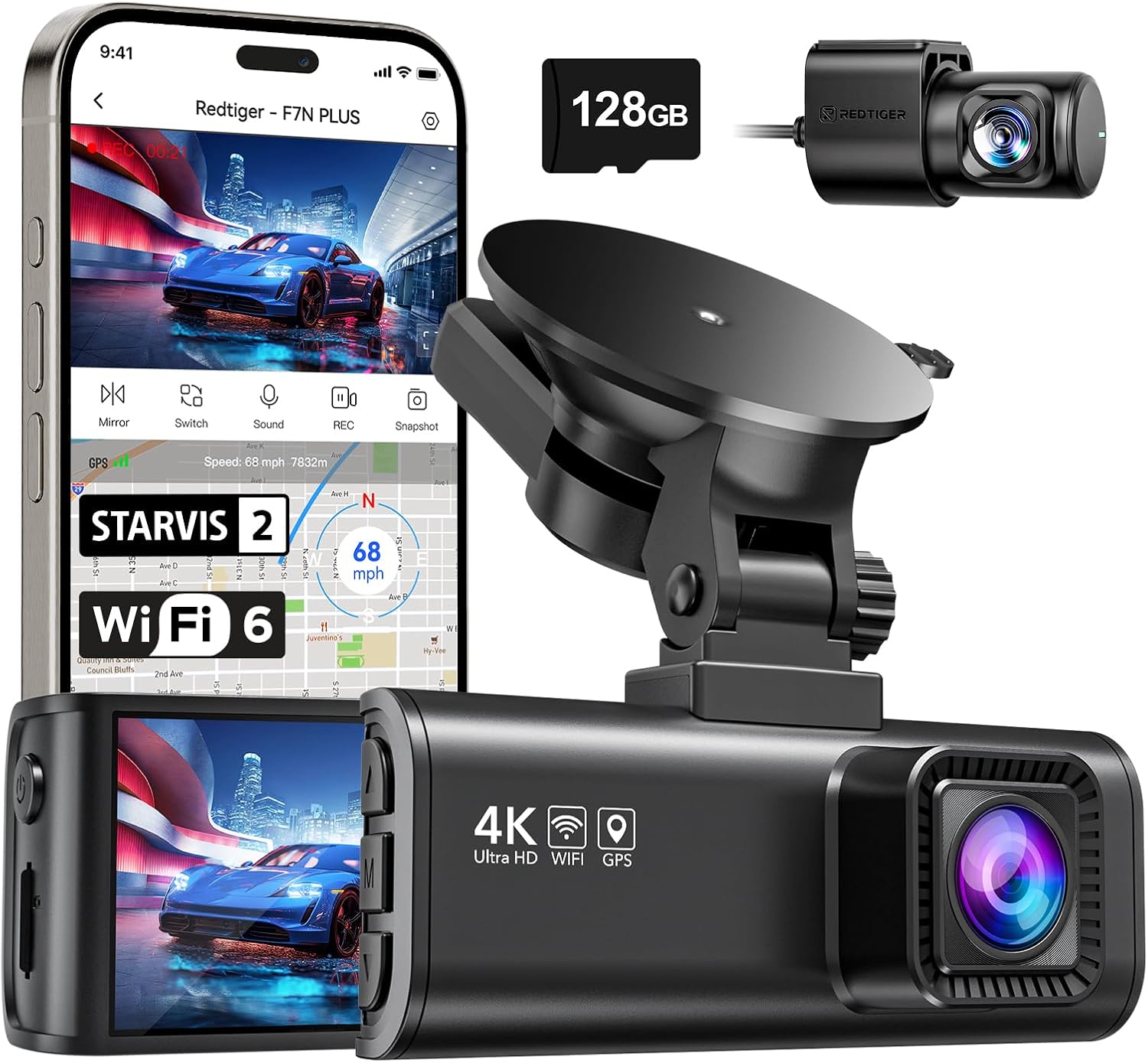 REDTIGER Dash Cam Front Rear, 4K/1080 Full HD Dash Camera for Cars