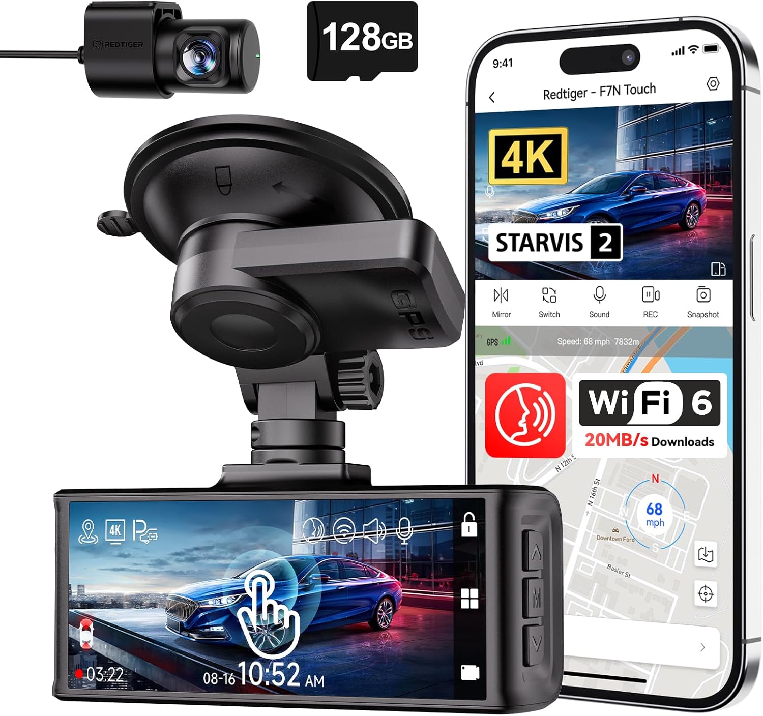 REDTIGER F7N Touch 4K Dash Cam Front and Rear, STARVIS 2 Sensor