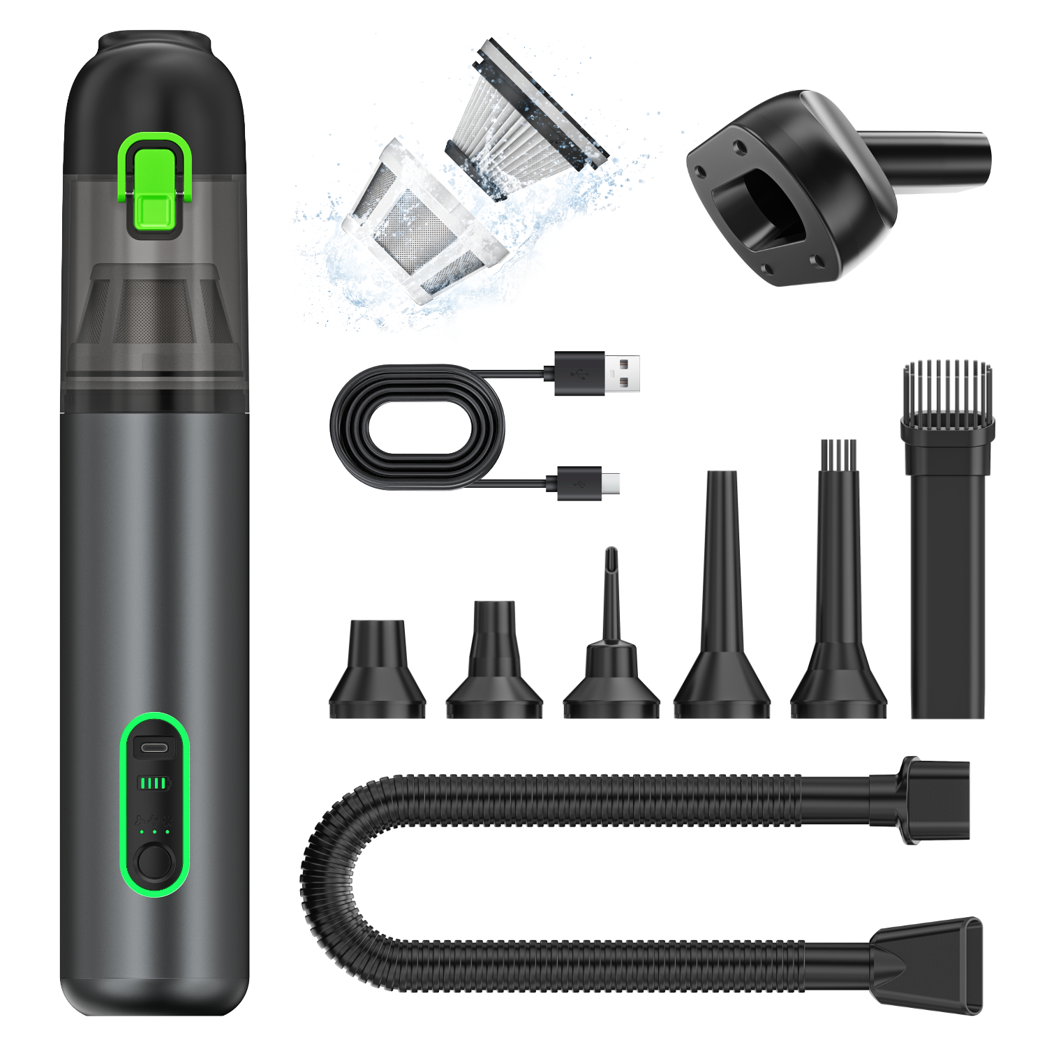 iCAN VC22A Cordless Car Vacuum, Handheld Vacuum with Flexible Hose.(Open Box)