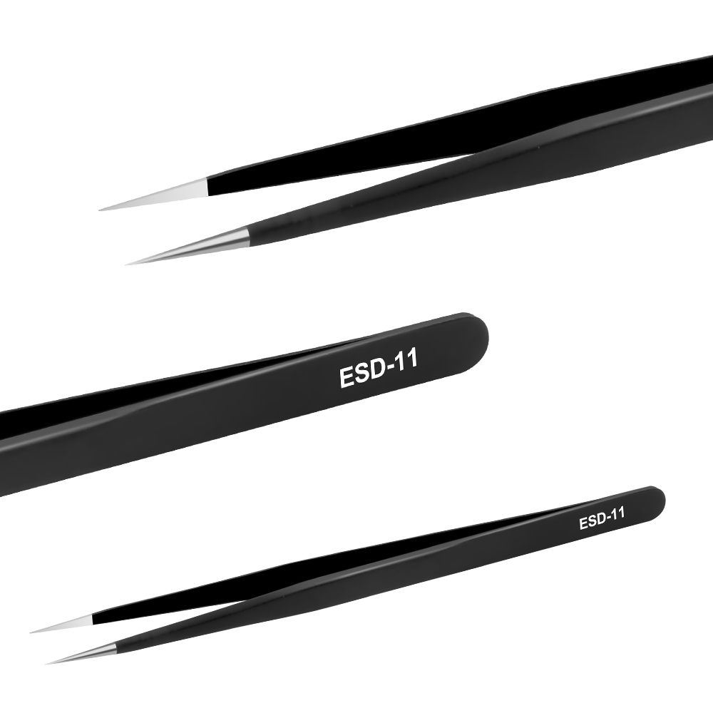 Pince à épiler droite antistatique en acier inoxydable King'sdun ESD-11.