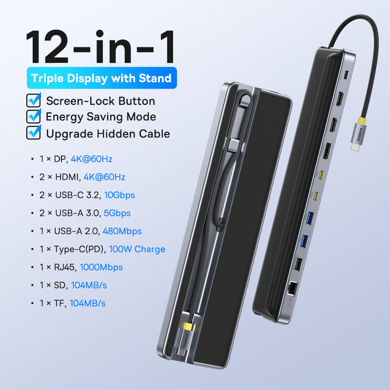 Baseus BS-OH199 12-in-1 USB-C Triple Display MST Docking Station