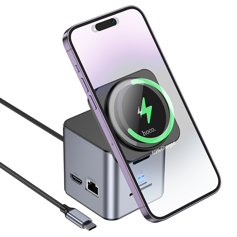 HOCO 9-in-1 USB-C 100W Docking Station with Magnetic Wireless Charging