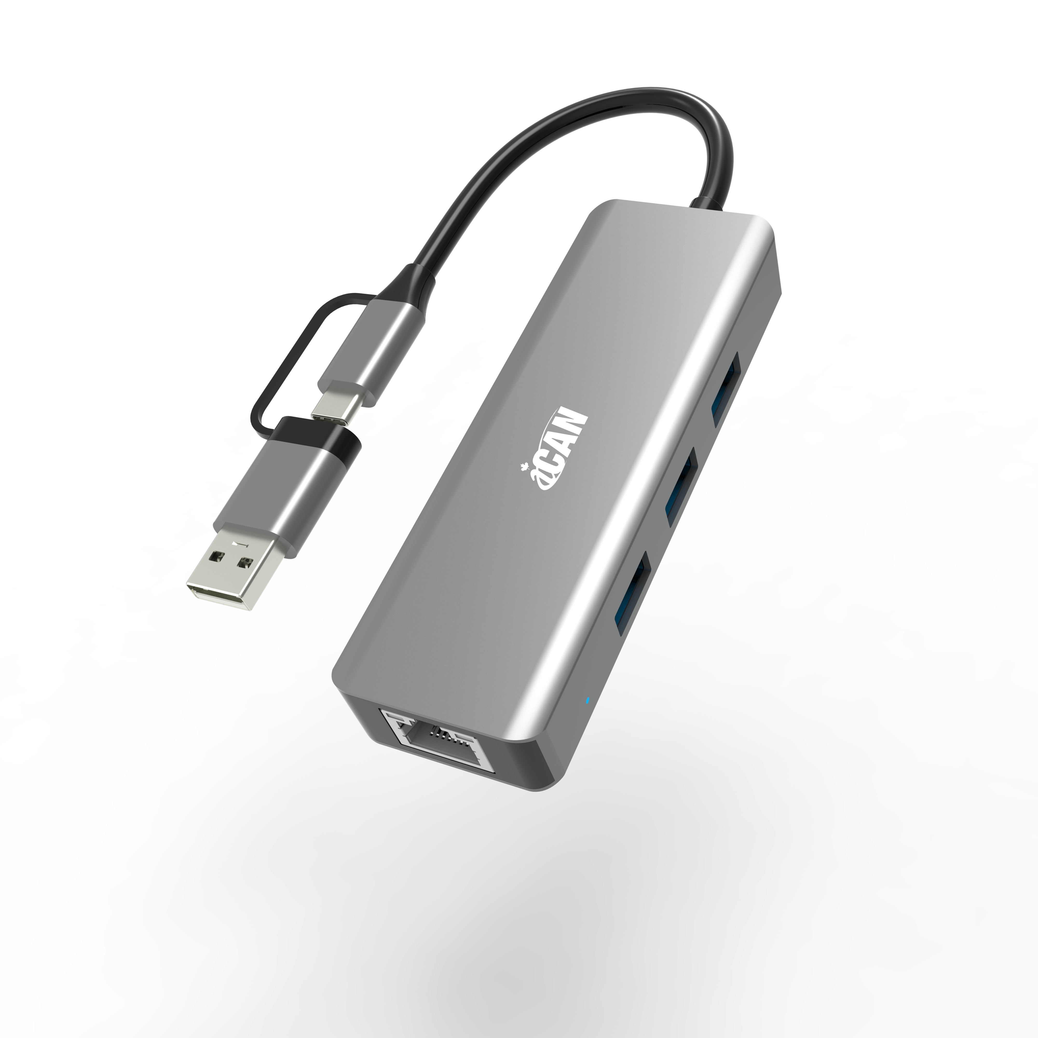 iCAN Hub Ethernet USB 3.0 4-en-1 avec deux connecteurs USB-A/C