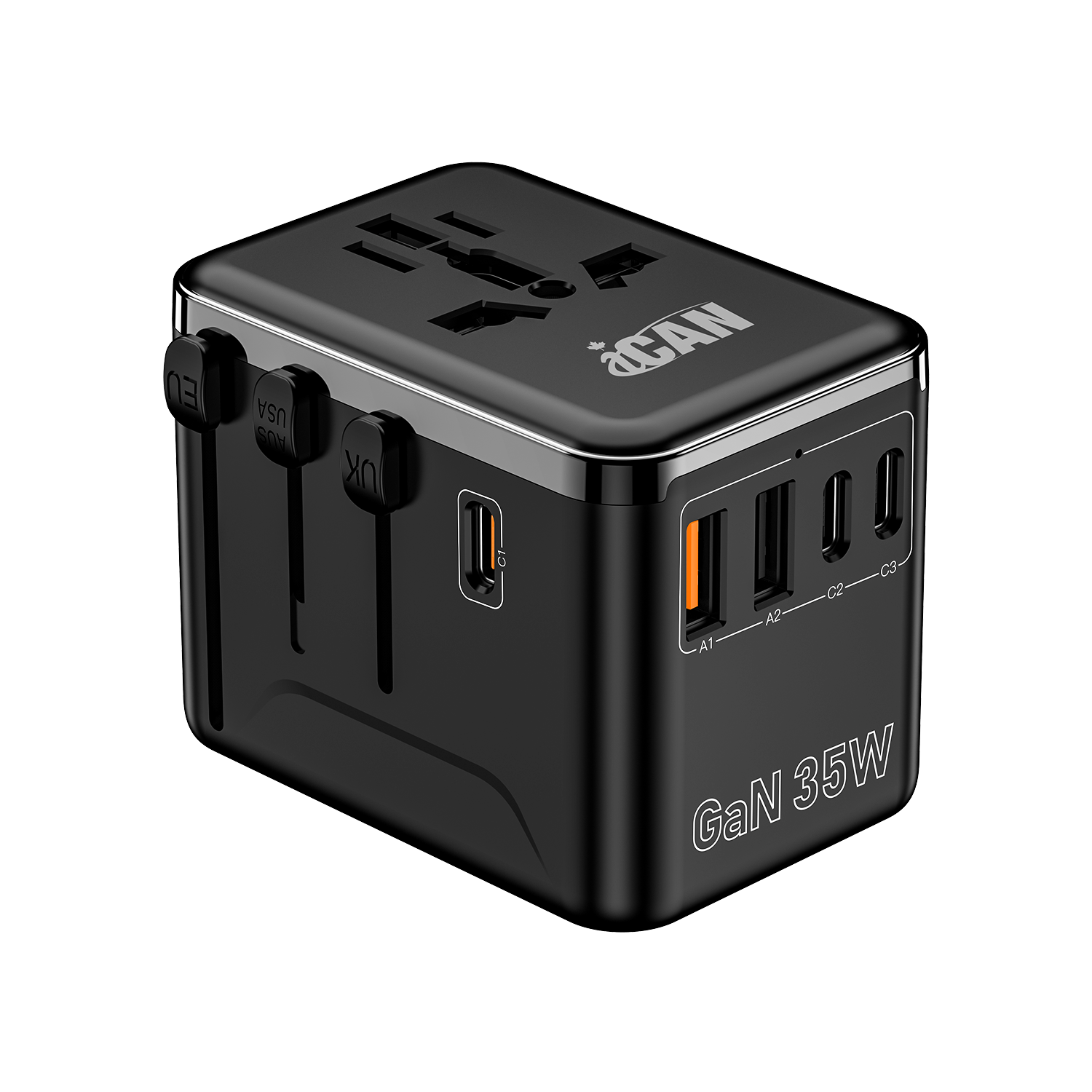 iCAN 35W 5-Port Universal Travel Adapter with 3 USB-C and 2 USB-A