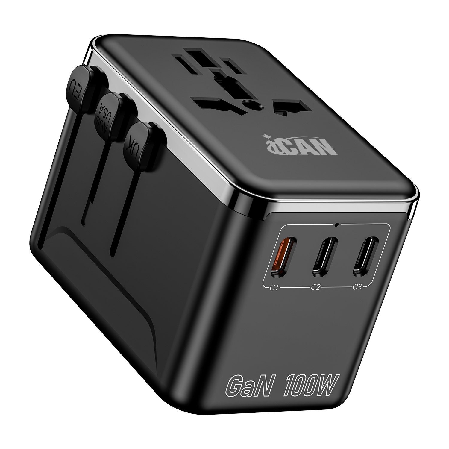 iCAN 100W 4-Port Universal Travel Adapter with 3 USB-C and 1 USB-A