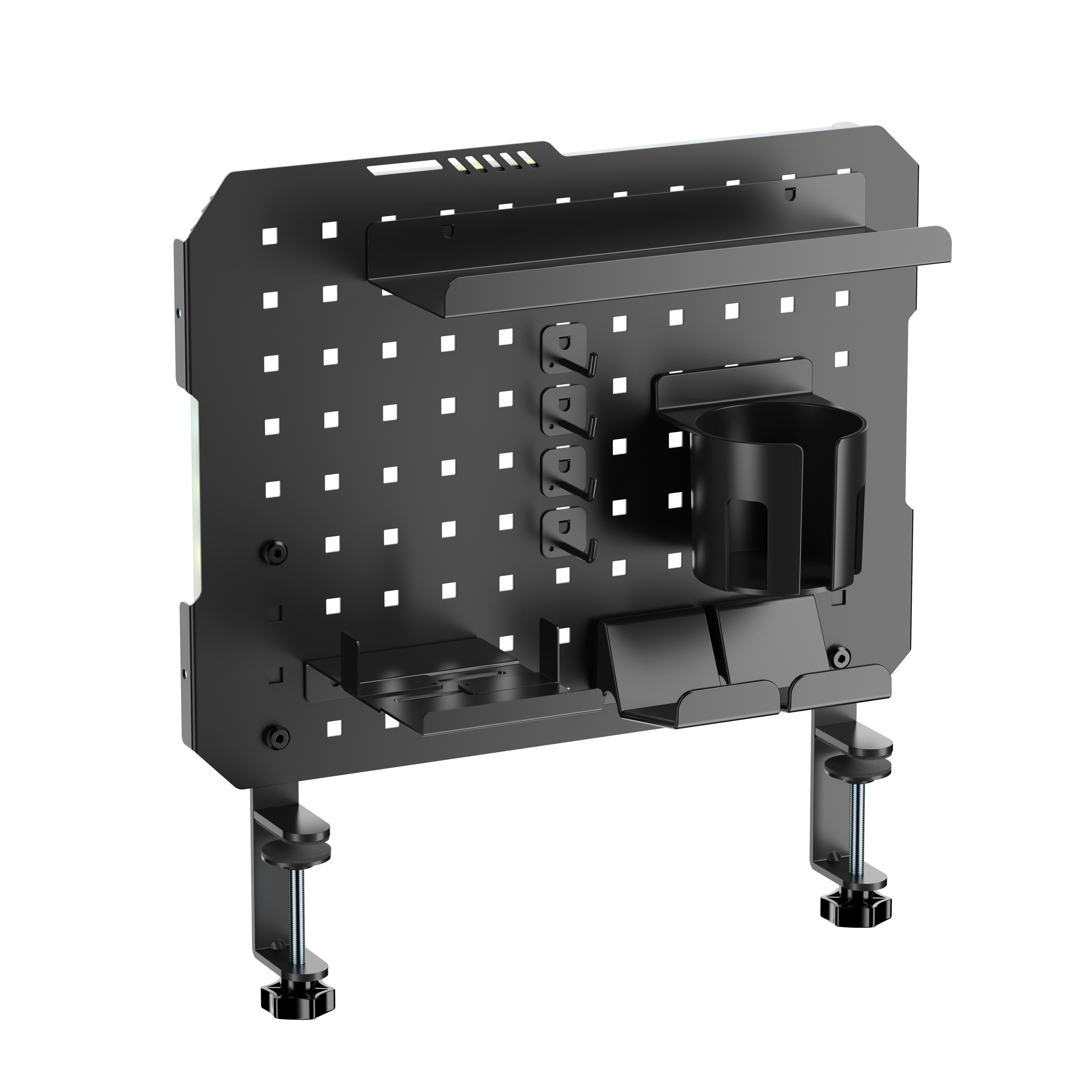 ICAN Clamp-On Desk Pegboard with LED Lighting & Accessories, Black