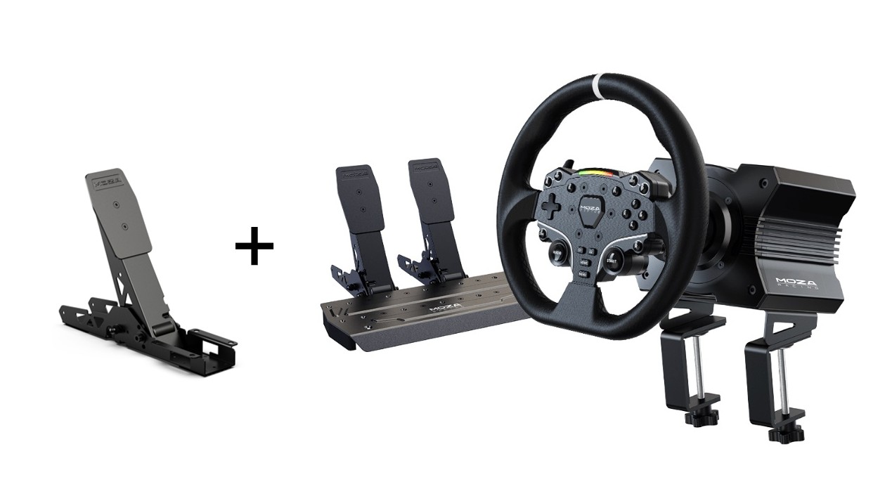 MOZA R5 Racing Simulator Bundles (R5 Base+ES Wheel+SR-P Lite Pedal+SR-P Lite Clutch Pedal+15 Degree Desktop Mounting)