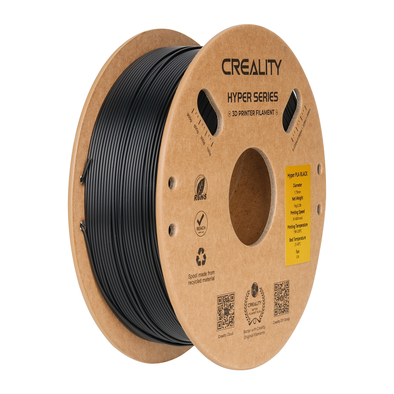 Creality Hyper Series PLA 3D Printing Filament 1kg, 1.75mm, Black