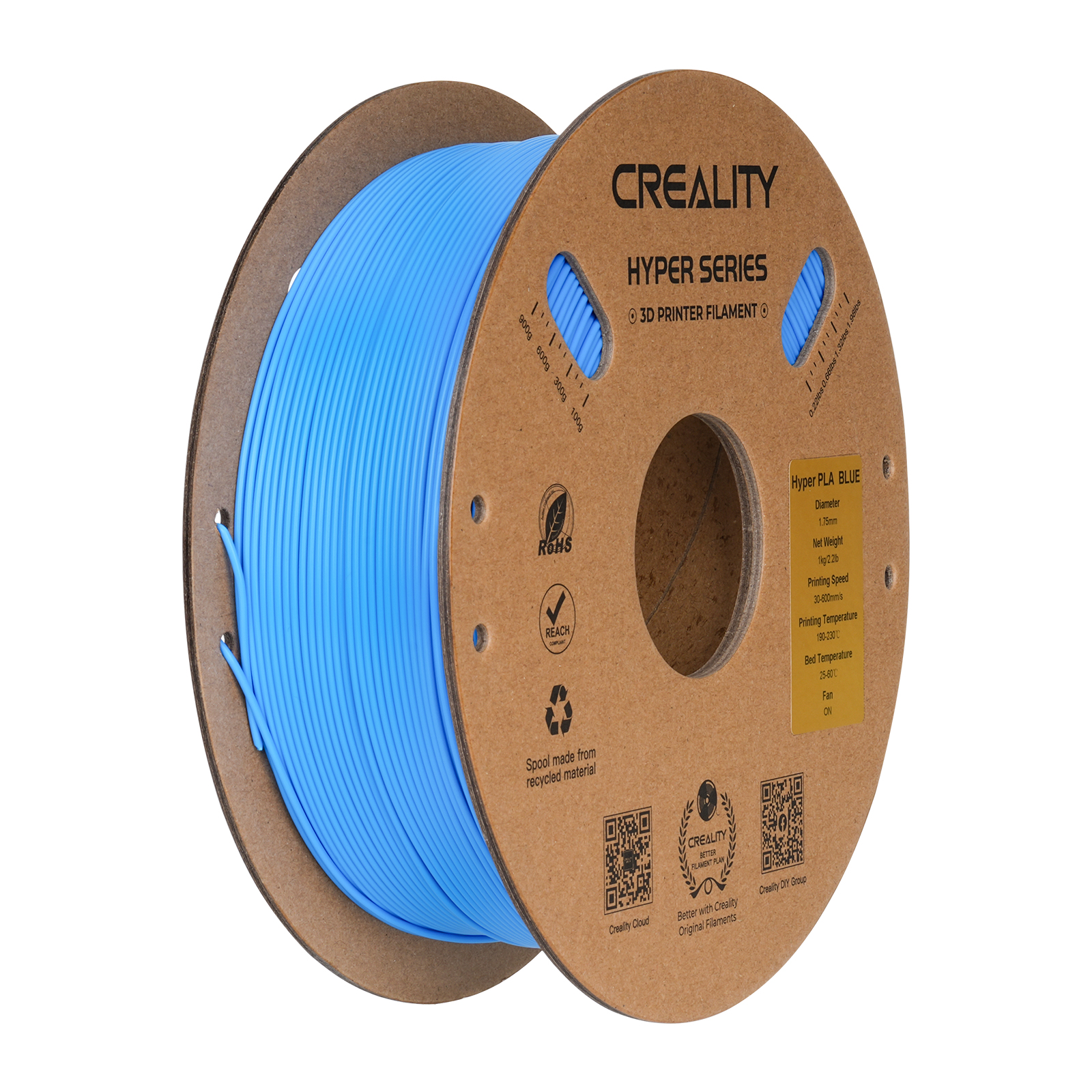 Filament d'impression 3D PLA Creality Hyper Series, 1 kg, 1,75 mm, bleu