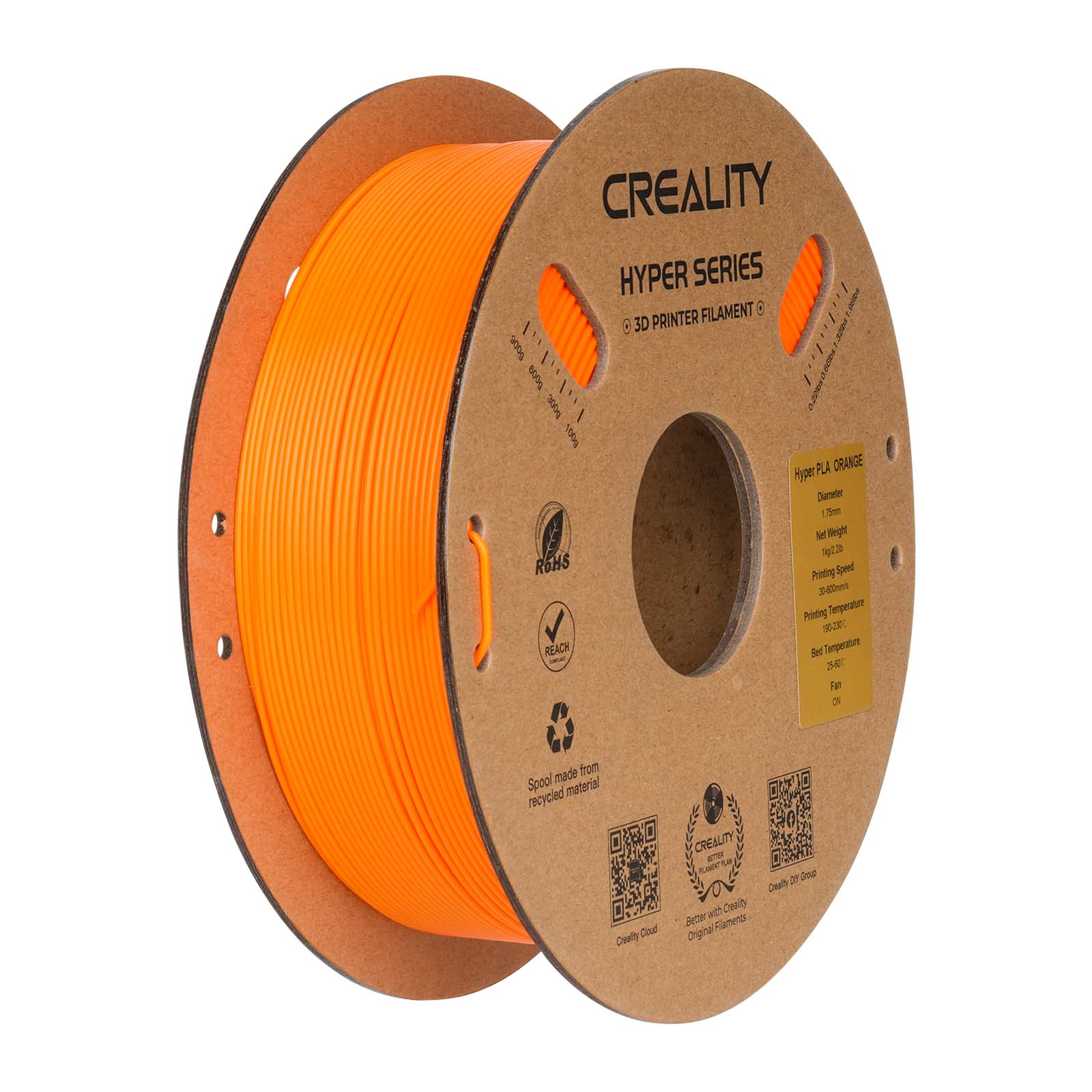 Filament d'impression 3D PLA Creality Hyper Series, 1 kg, 1,75 mm, orange