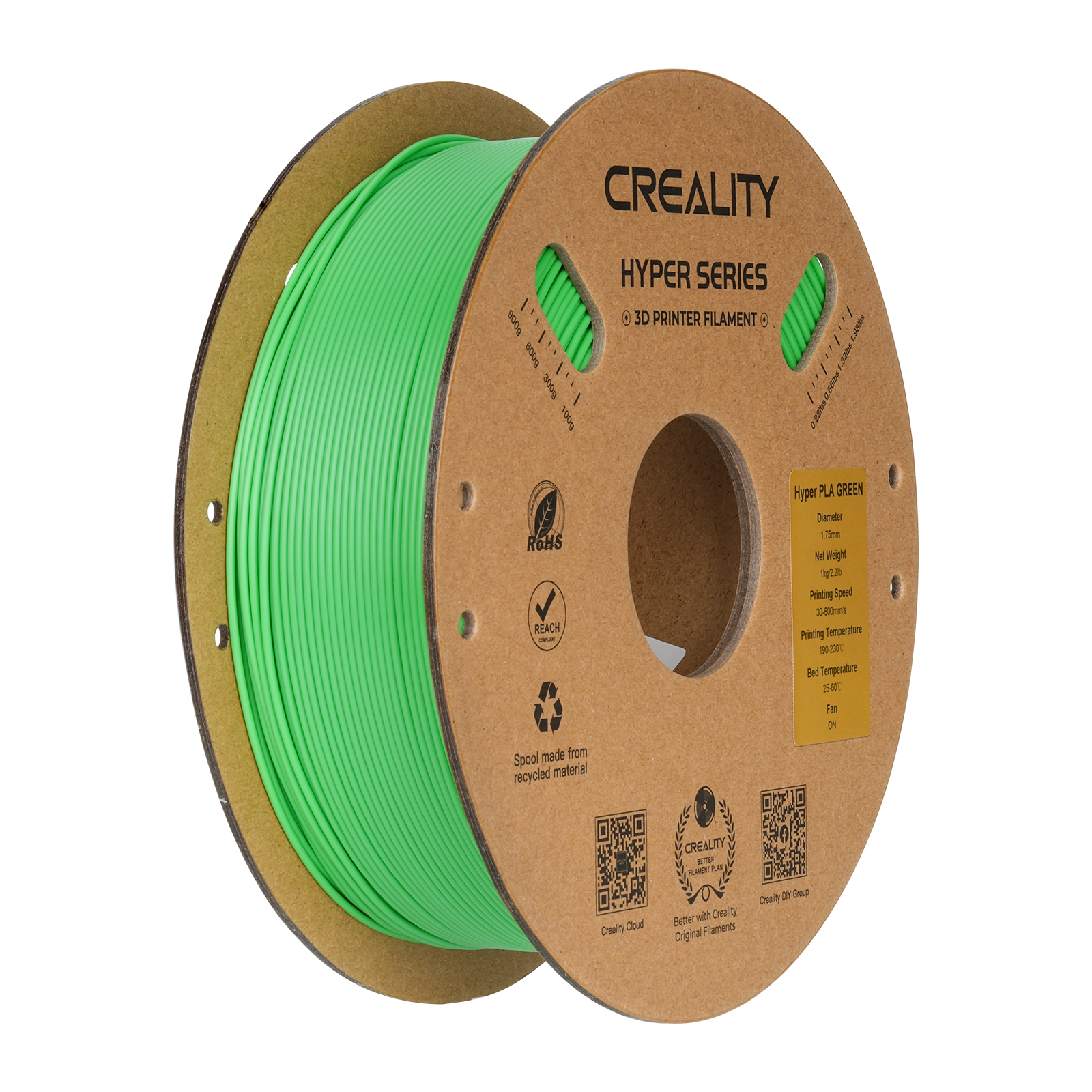 Filament d'impression 3D PLA Creality Hyper Series, 1 kg, 1,75 mm, vert
