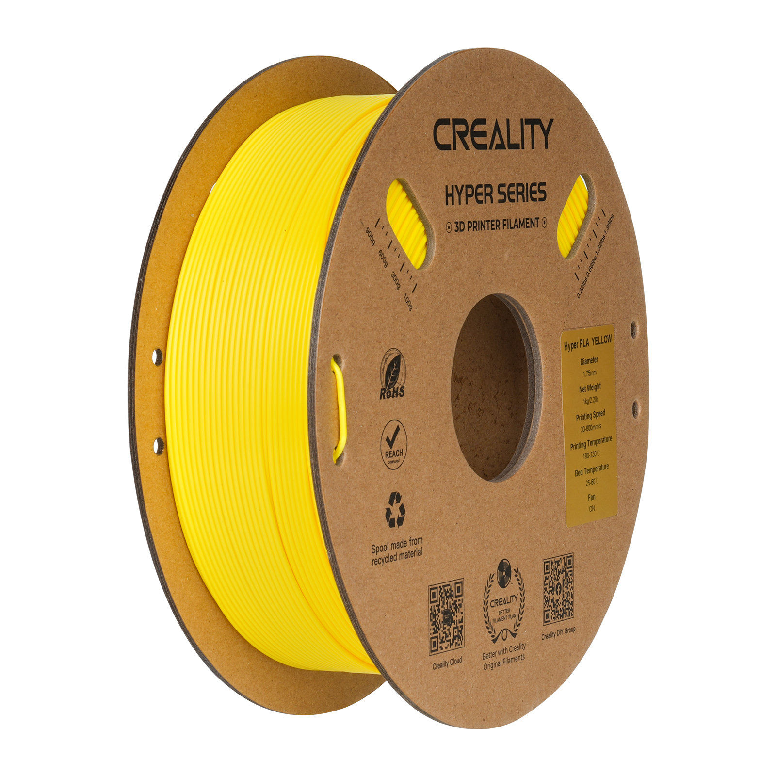 Filament d'impression 3D PLA Creality Hyper Series, 1 kg, 1,75 mm, jaune
